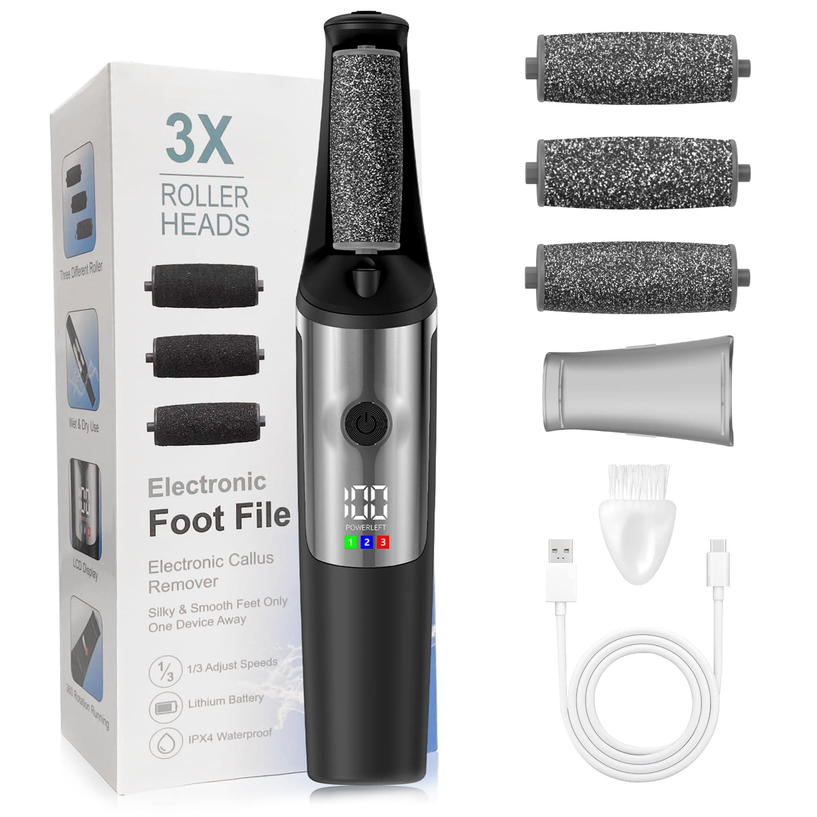 Electric Foot Callus Remover,Smooth Pedicure Wand Rechargeable Electric Foot File,Professional Pedicure Tools for Dry, Dead, Cracked, Hard Skin, at Home Feet Spa Care Kit for Men & Women