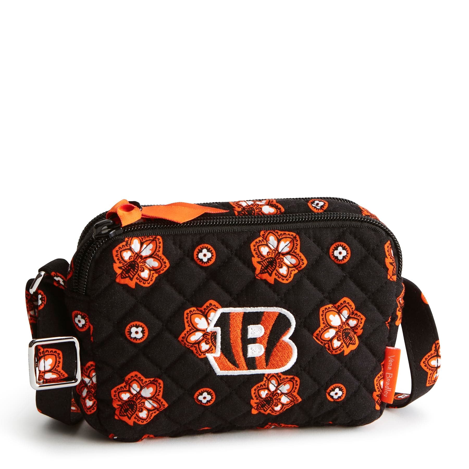 Vera Bradley Women's Cotton Nfl Small Stadium Crossbody Bag (Multiple Teams Available), Cincinnatibengalsonblack/Orangebandana, One Size