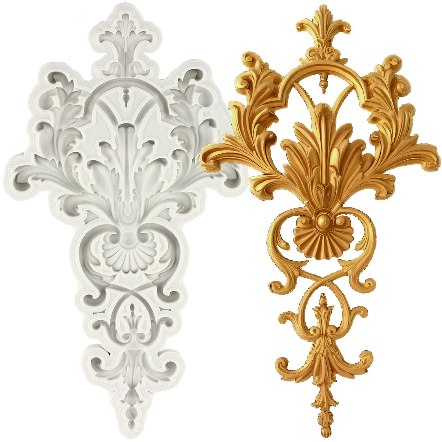 YANQINMS Baroque Fondant Molds Curlicues Scroll Lace Silicone Mold Filigree Mold Relief Flower Mold 3D Sculpted For Sugar Cake Decorating Cupcake Topper Candy Chocolate Gum Paste Polymer Clay