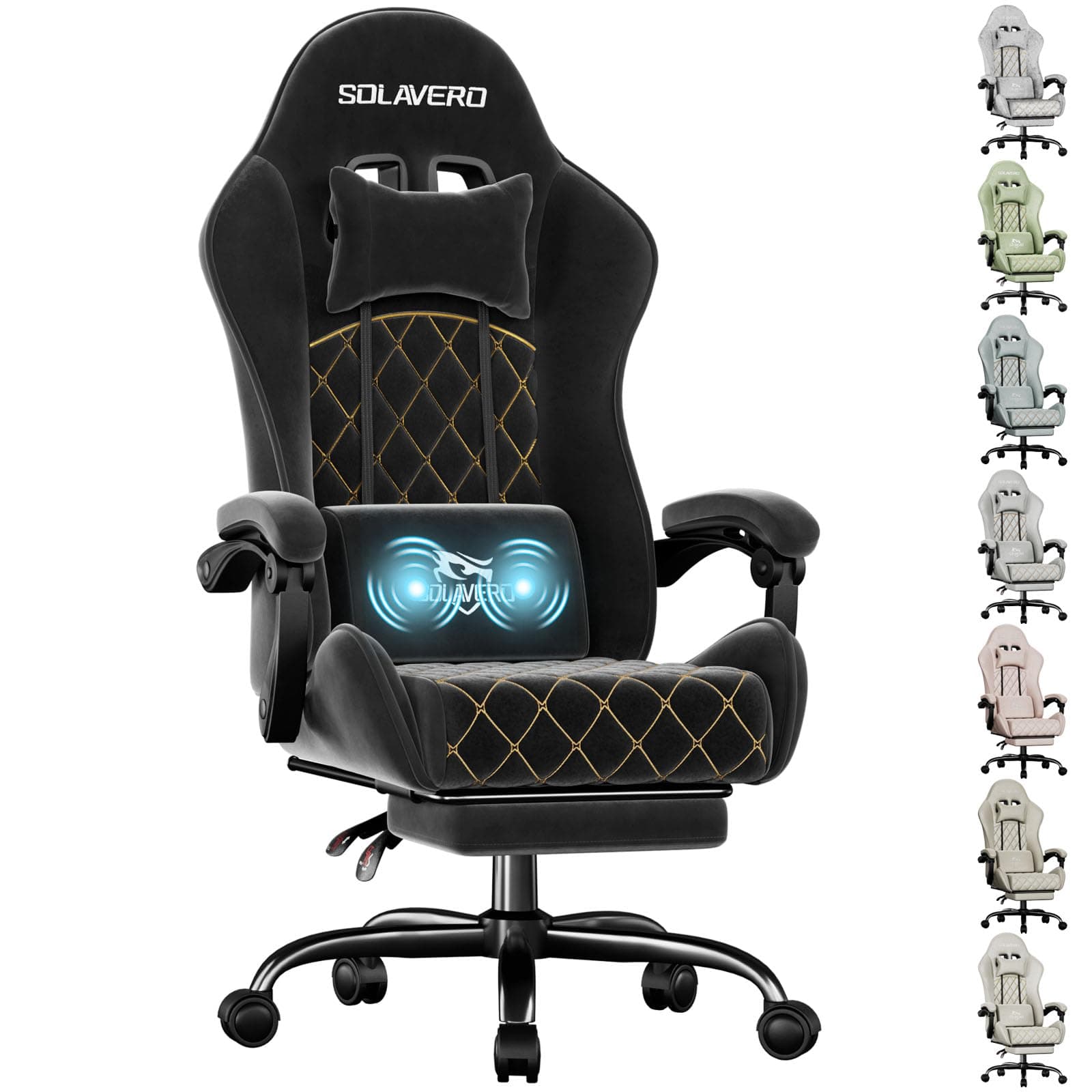 SOLAVERO Massage Recliner Gaming Chair with Footrest, Black