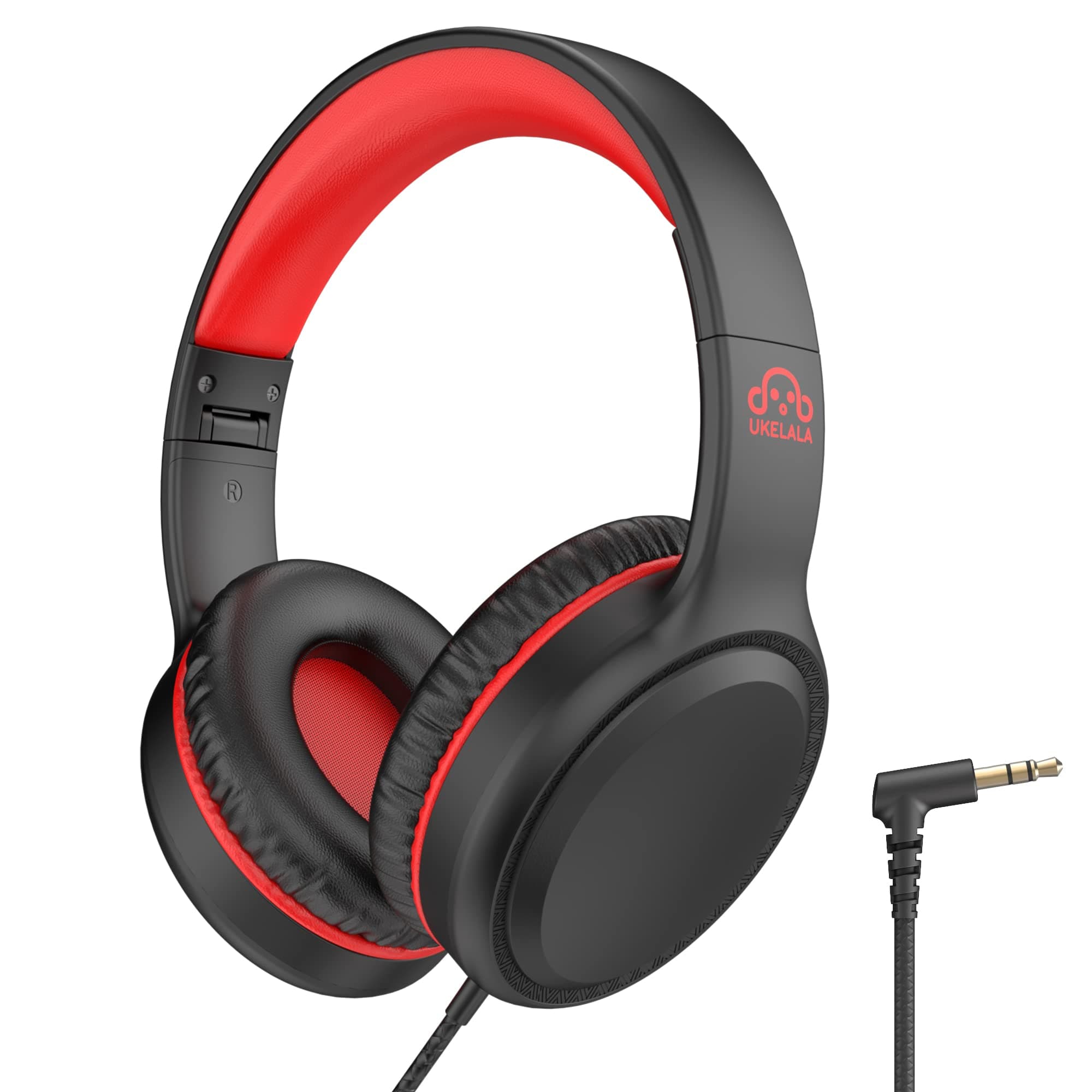 UKELALA U2 Kids Headphones Wired, On Ear Head Phones Adjustable, Foldable, Boys Girls Headphone for School/Travel/Tablet Red