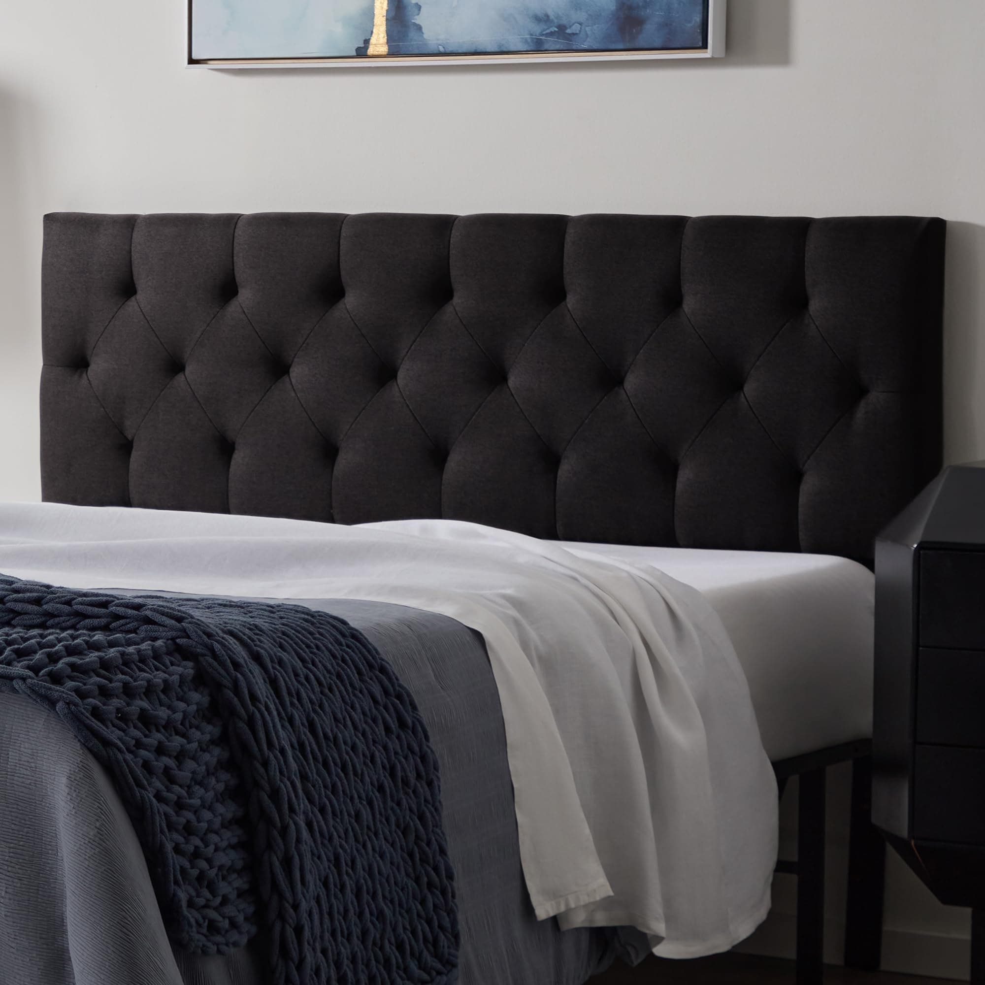 LUCID Mid-Rise Upholstered Headboard - Adjustable Height From 34” to 46” - Twin - Black