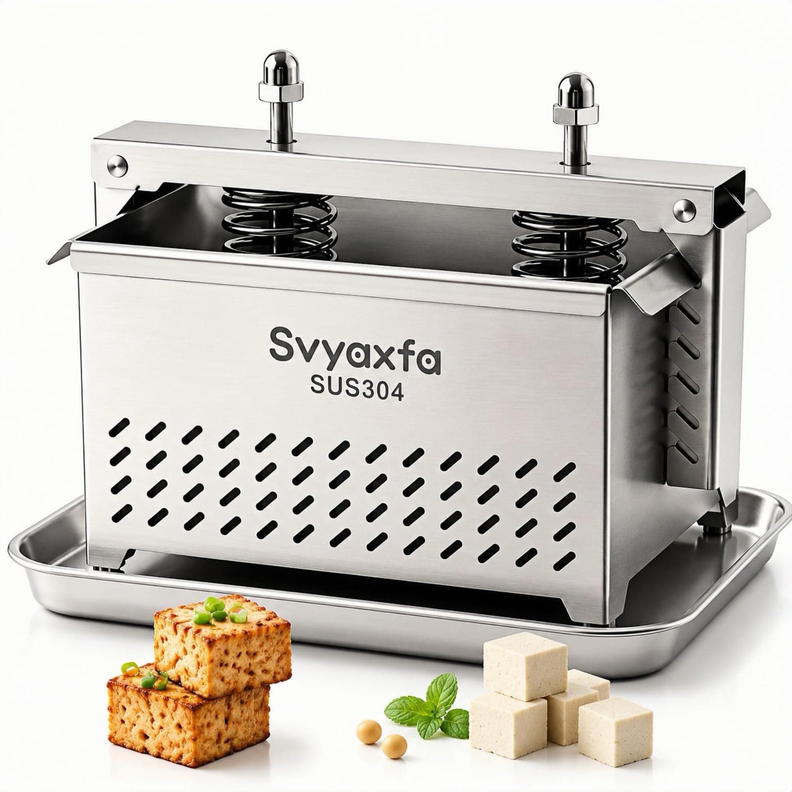 Tofu Press Stainless Steel, 304 Stainless Steel Paneer Maker & Cheese Press with Drip Tray, Adjustable Pressure Tofu Presser for Firm & Extra Firm Tofu, Dishwasher Safe, BPA Free(6.6 * 4.7)