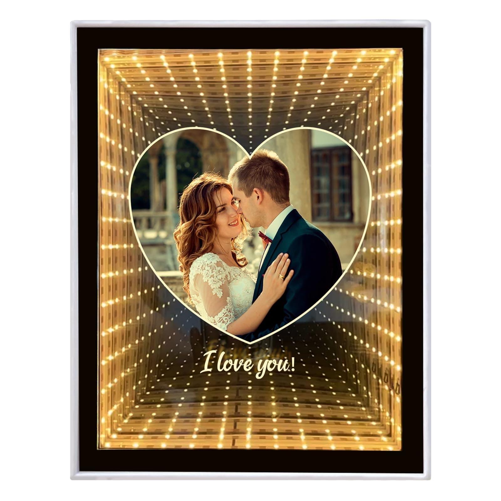 Custom Photo Infinity Mirror, Personalized Photo Frame Gifts for Friends, Couples, Family, Desktop LED Night Light Makeup Mirror 2 in 1, Home Decoration Bedroom Office Living Room