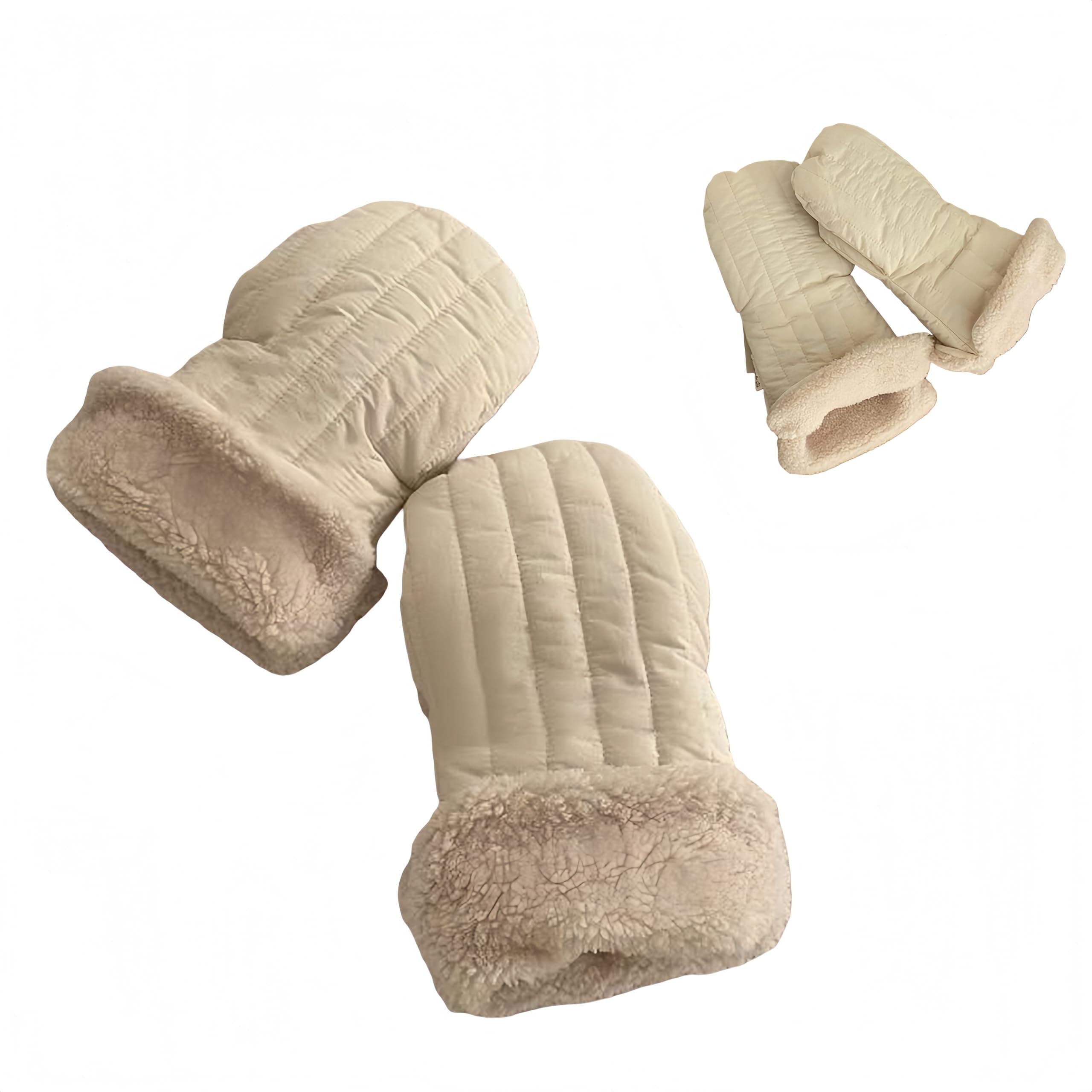 Winter Baby Stroller Hand Muffs, Waterproof Windproof Warm Gloves with Lamb Wool Lining, 12x6 Inch Oversized Stroller Handle Warmers with Magic Tape (Light Khaki)