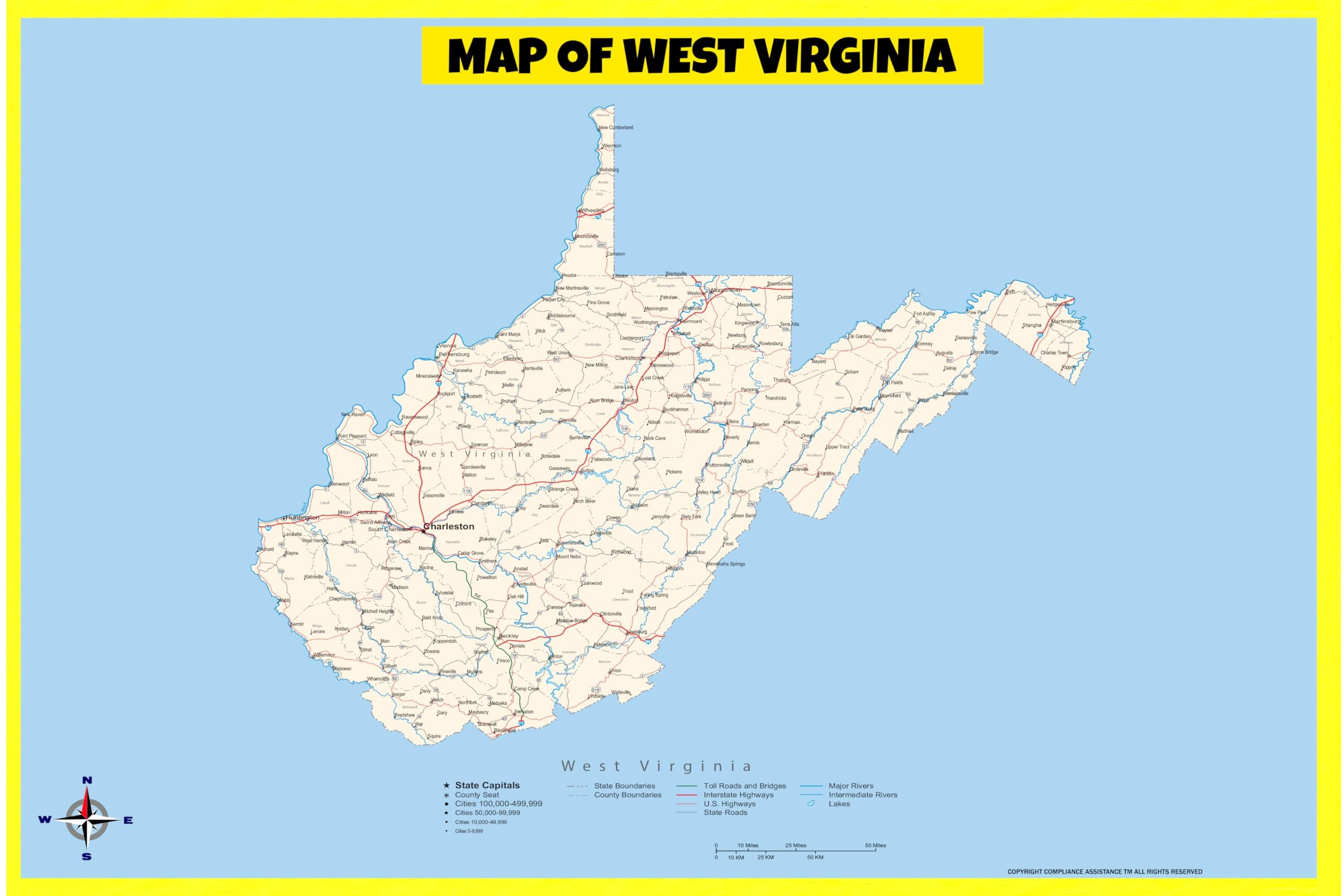 Map Of West Virginia Style B - 18x24 - Laminated Wall Map Poster for Homes, Classrooms and Offices - Vivid Colors, Easy to Read, Clean Layout