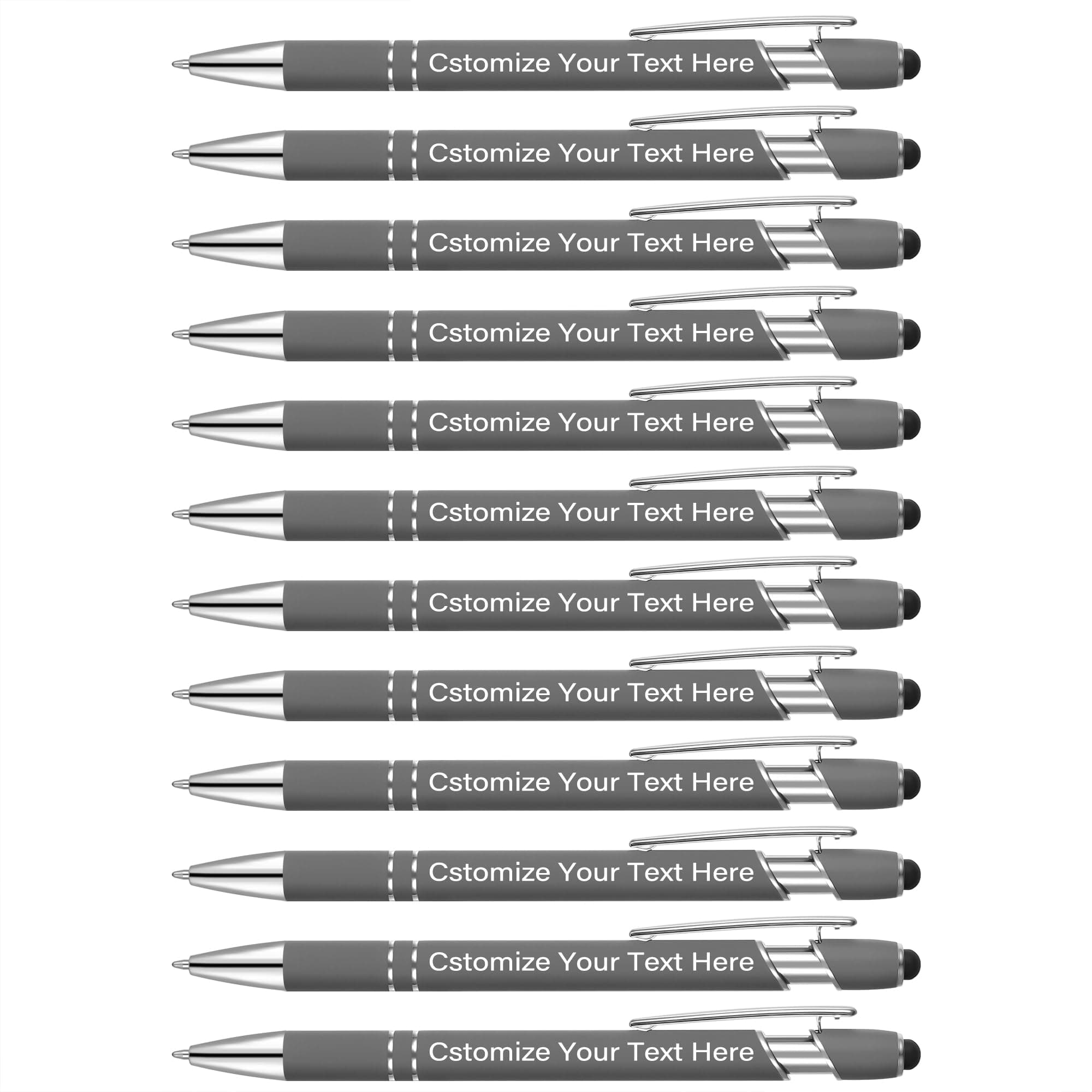 Kingluu 24 Pcs Personalized Ballpoint Pens with Stylus,Smooth Writing,Black Ink Custom Pens with Your Name Logo Message Text,Great Gift for Office Business School Graduation Anniversaries Gray