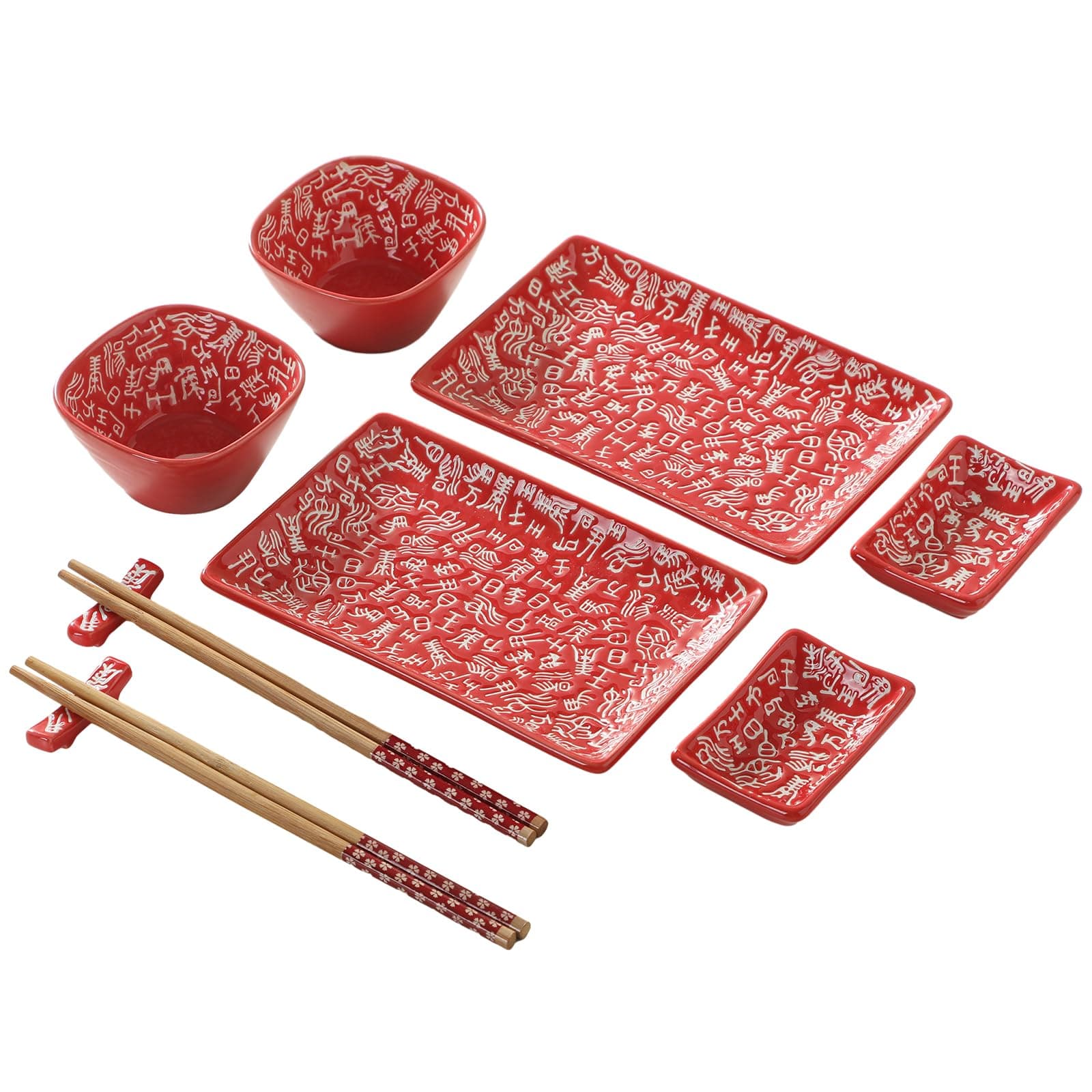 Mocerakai 10 pcs Japanese Sushi Plate Sets Serving Platters and Trays for Entertaining Sushi Dishes Set Plates Sushi Plates Traditional Cuisine Dinnerware Sets with Chopsticks Hundred Family Names