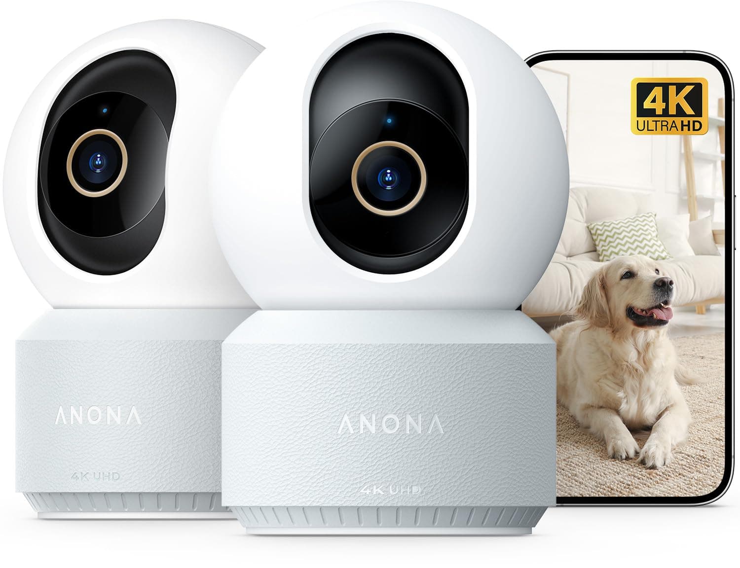Anona 4K UHD Indoor Camera, Pet/Dog/Baby Security Camera with Phone App, 360°Pan-Tilt, 2.4G/5G Dual-Band Wi-Fi 6, Auto-Tracking, Person/Pet/Baby Crying Detection, Privacy Mode, Two-Way Audio, 2 Pack