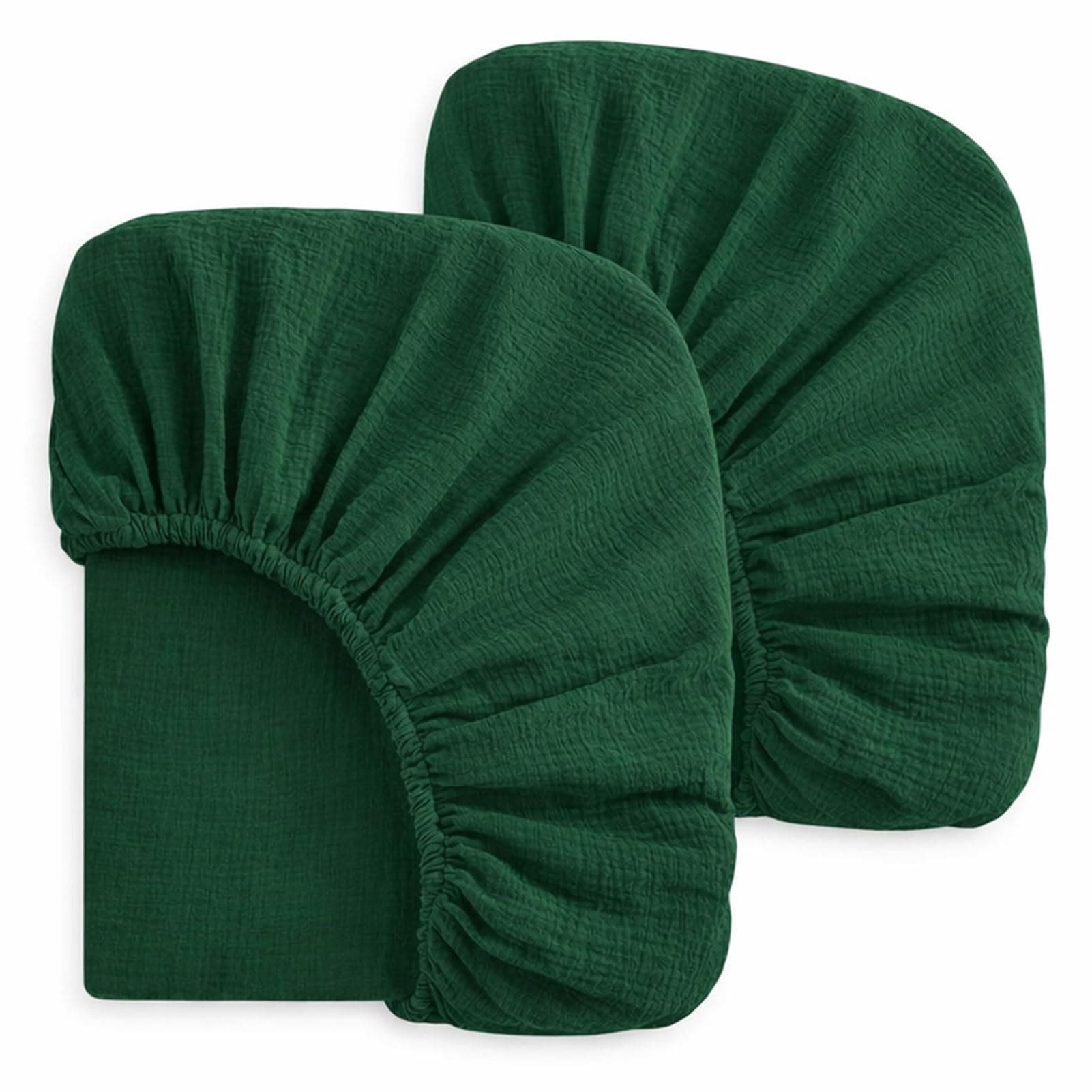2 Pack Muslin Crib Sheets for Standard Crib Mattress 52" x 28", Dark Green