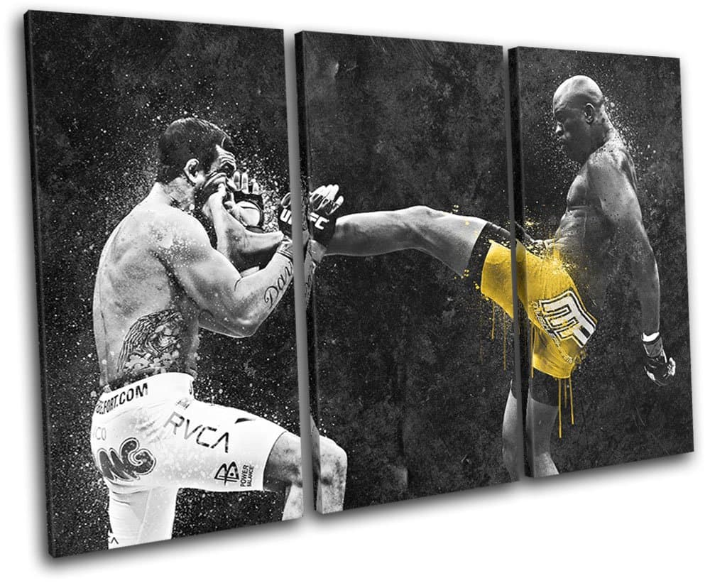 Bold Bloc Design - Anderson Silva UFC MMA Grunge Sports 60x40cm Treble Canvas Art Print Box Framed Picture Wall Hanging - Hand Made in The UK - Framed and Ready to Hang