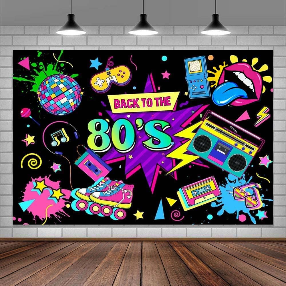 80s Theme Party Decorations Backdrop, Back to The 80's Banner Backdrop Decoration for 80s Graffiti Neon Music Dance Party Photography Background Supplies Photo Booth Props 8X6FT