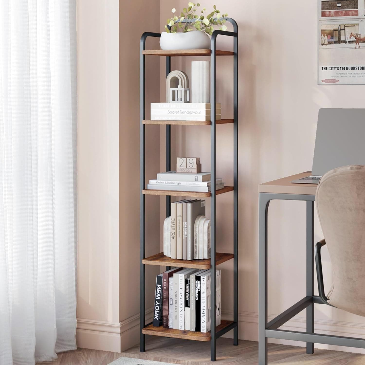 Hzuaneri Bookcase Bookshelf,Narrow Book Shelf,Corner Storage Organizer