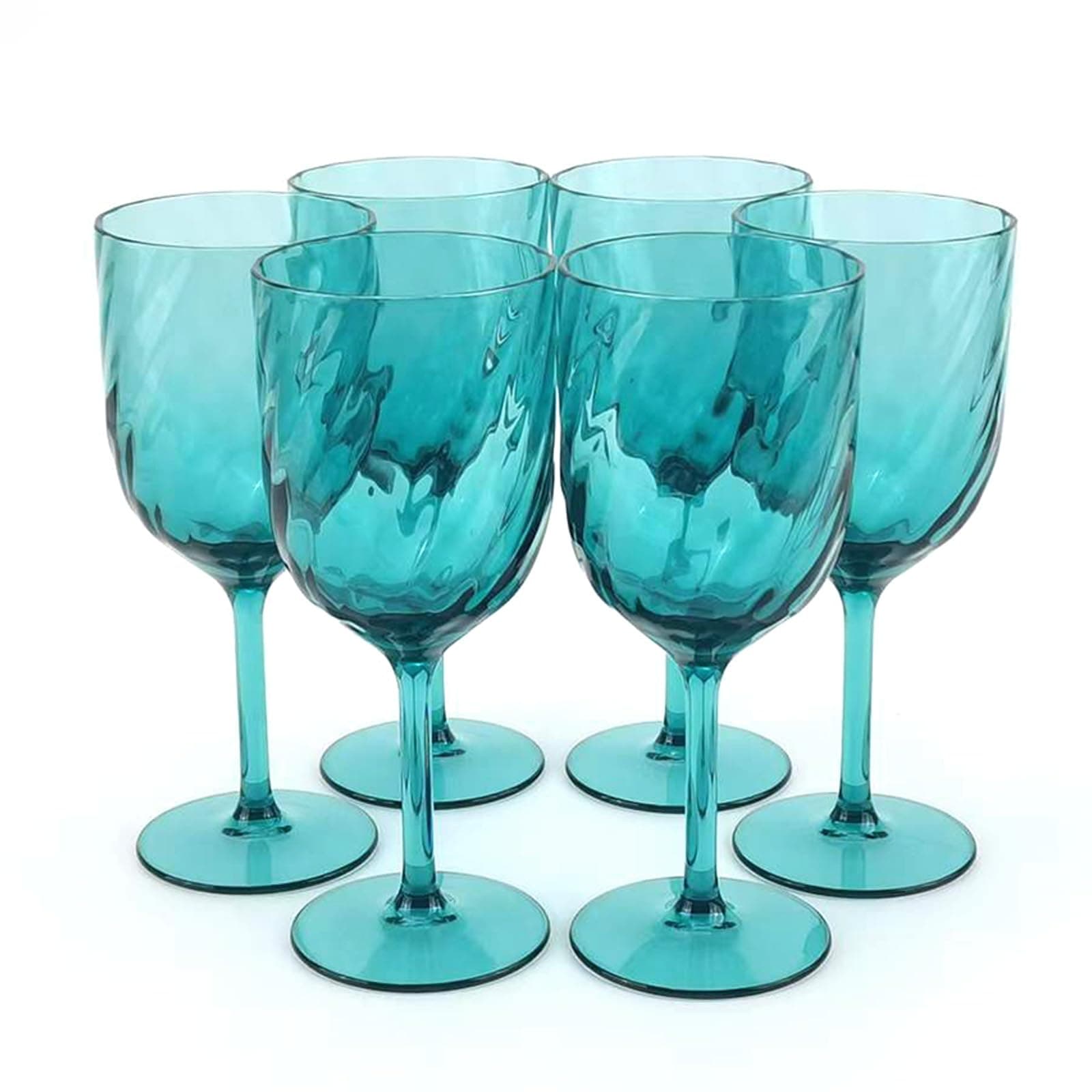 Yongzhenlite Set of 6 Unbreakable 15oz Acrylic Wine Tumblers Plastic Goblets for Indoor & Outdoor Use,BPA-Free,Shatterproof (Teal)