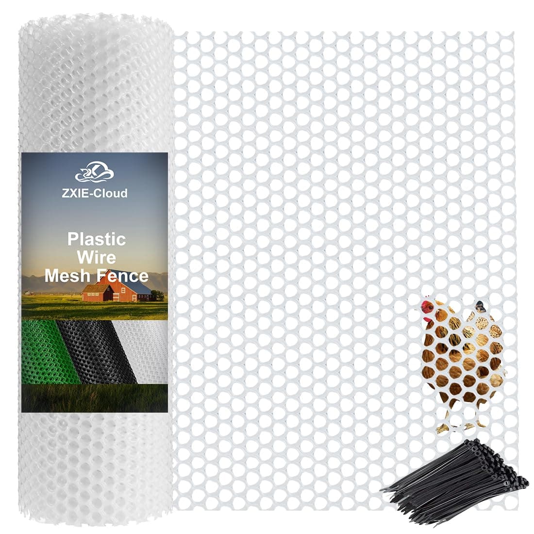 ZXIE-Cloud White Plastic Chicken Wire 16in x 20ft,Garden Netting Fencing