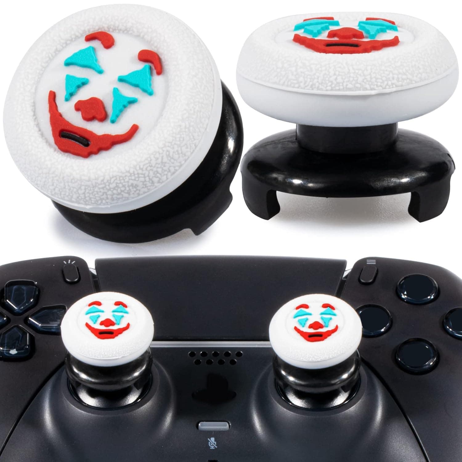 Playrealm FPS Thumbstick Extender & Texture Rubber Silicone Grip Cover 2 Sets for PS5 Dualsenese & PS4 Controller (Joker White)