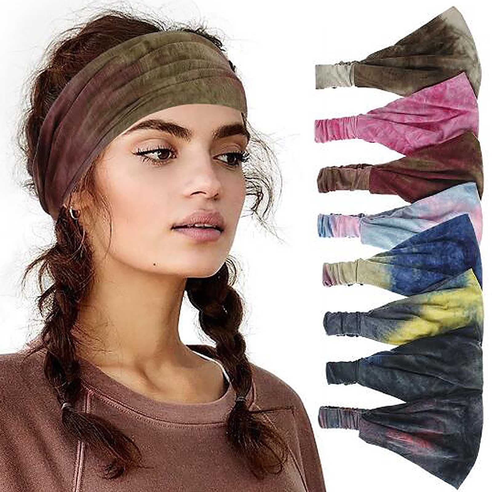 Olbye Boho Headband Turban Elastic Head Wrap Bandana Colorful Head Band Cover Yoga Hair Band Hair Accessories for Women and Girls 8Pcs