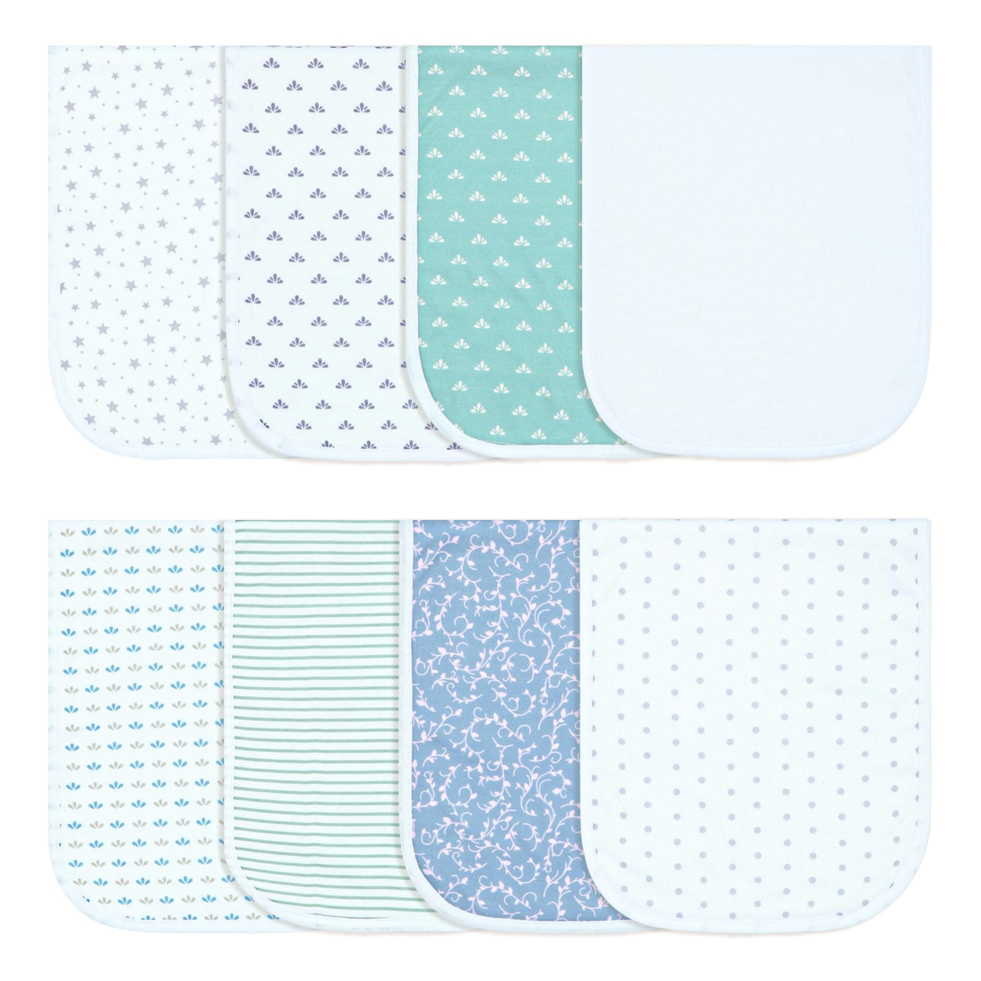 Hakochia Burp Cloths for Baby Boy & Girl Organic Cotton Large Unisex Burp Clothes Extra Absorbent Soft Neutral Burping Rags Spit Up Cloth Sets for Newborns 8 Pack (Multicolor-6)