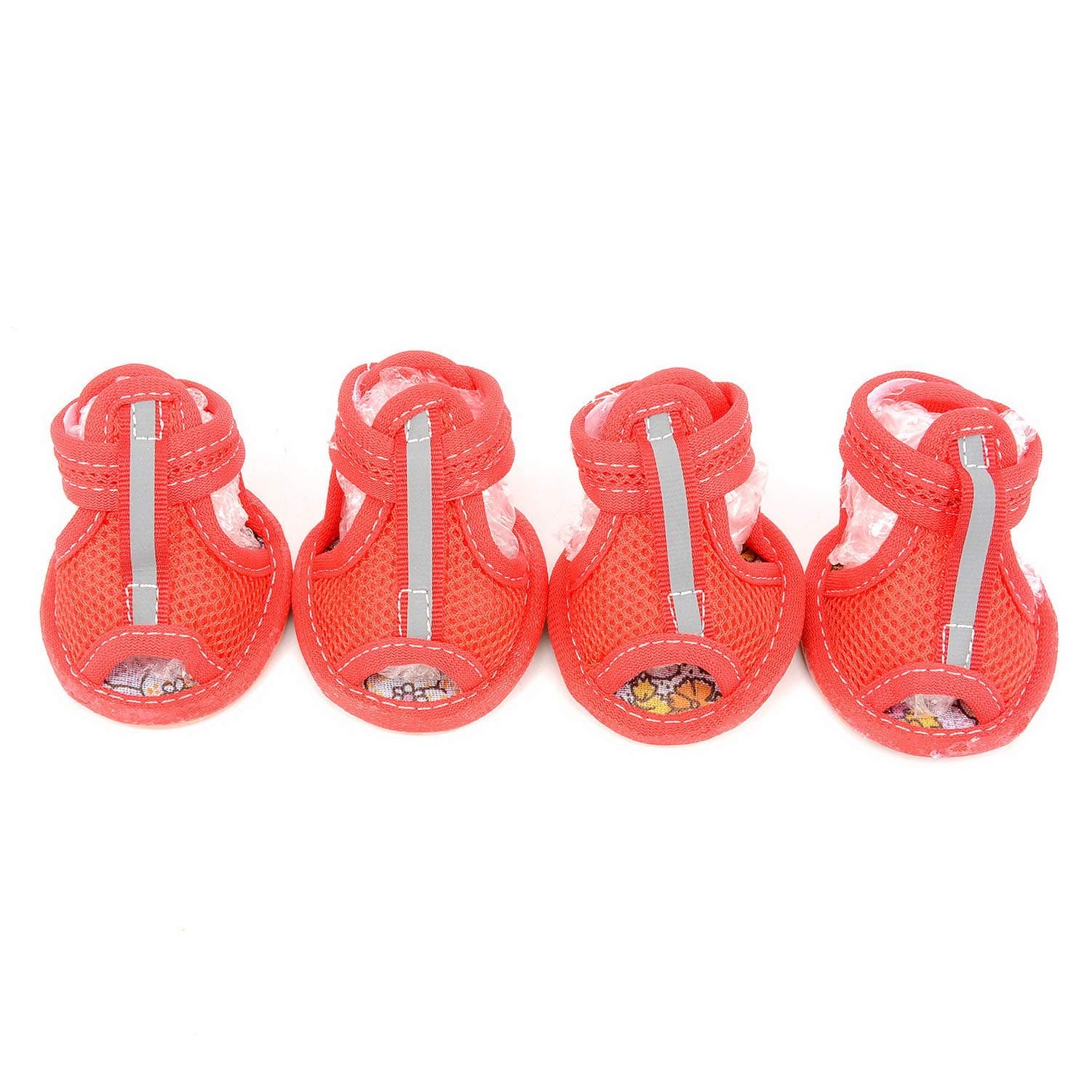 Zunea Summer Mesh Breathable Puppy Dog Shoes for Small Dogs Non Slip Sandals Reflective Adjustable Paw Protectors Girls Female Hot Pavement Shoes for Pet Cat Red 3#