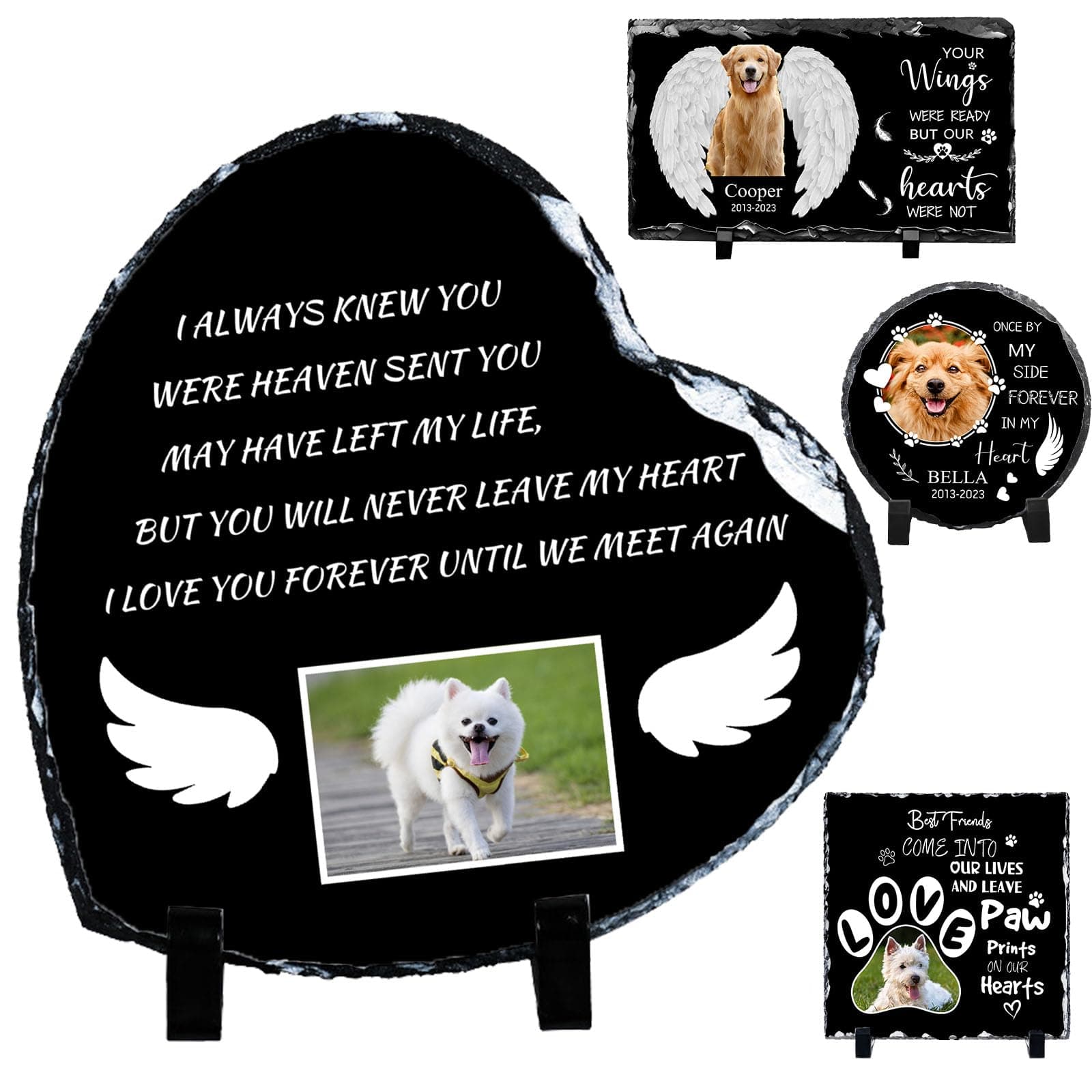 Pet Memorial Stones for Dogs Personalized Photo Rock Slate Heart Shape Customized Memorial Stone Gifts for Loss Dog Cat