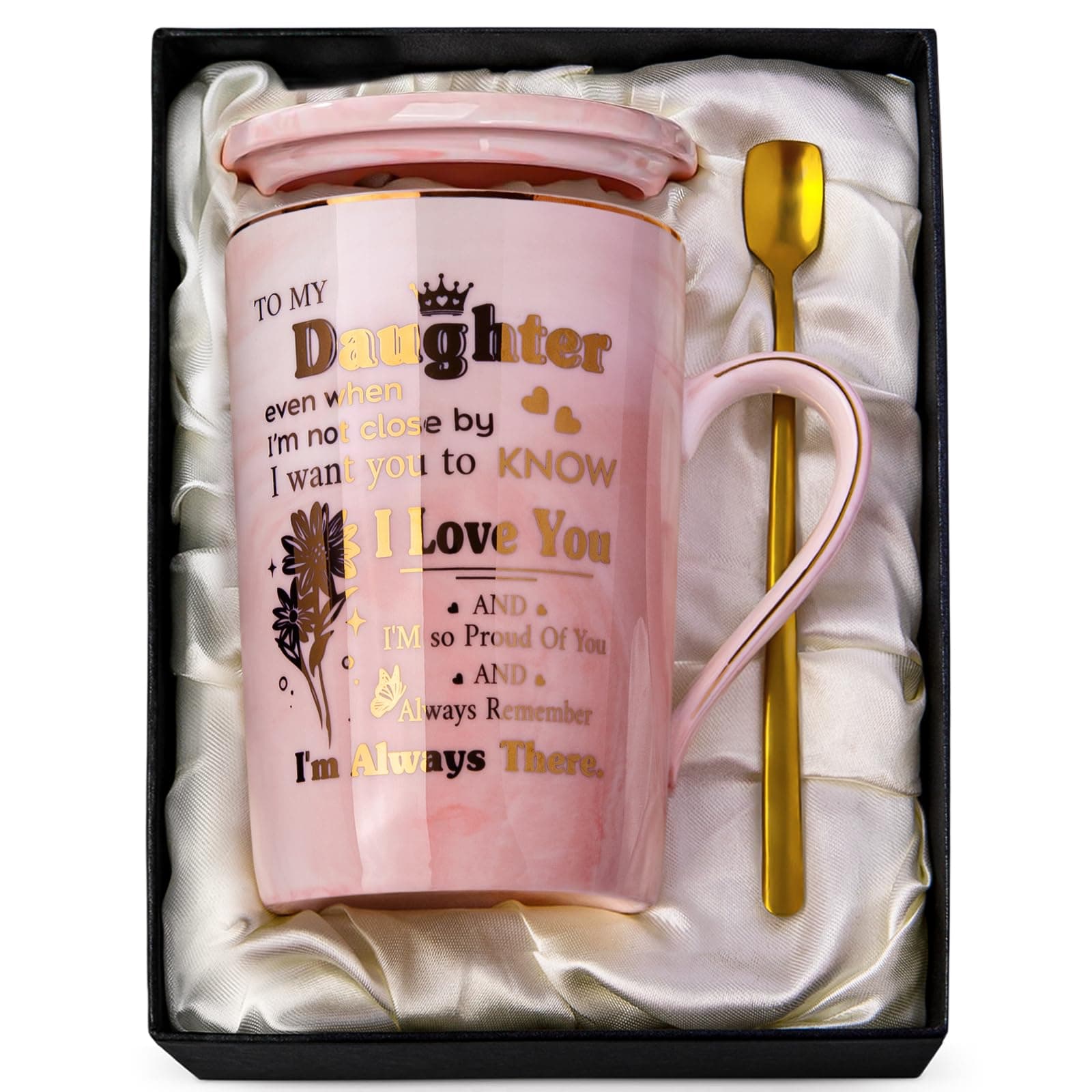 Best Daughter Birthday Gifts from Mom Dad, 14oz Pink Marble Gold Print Mug