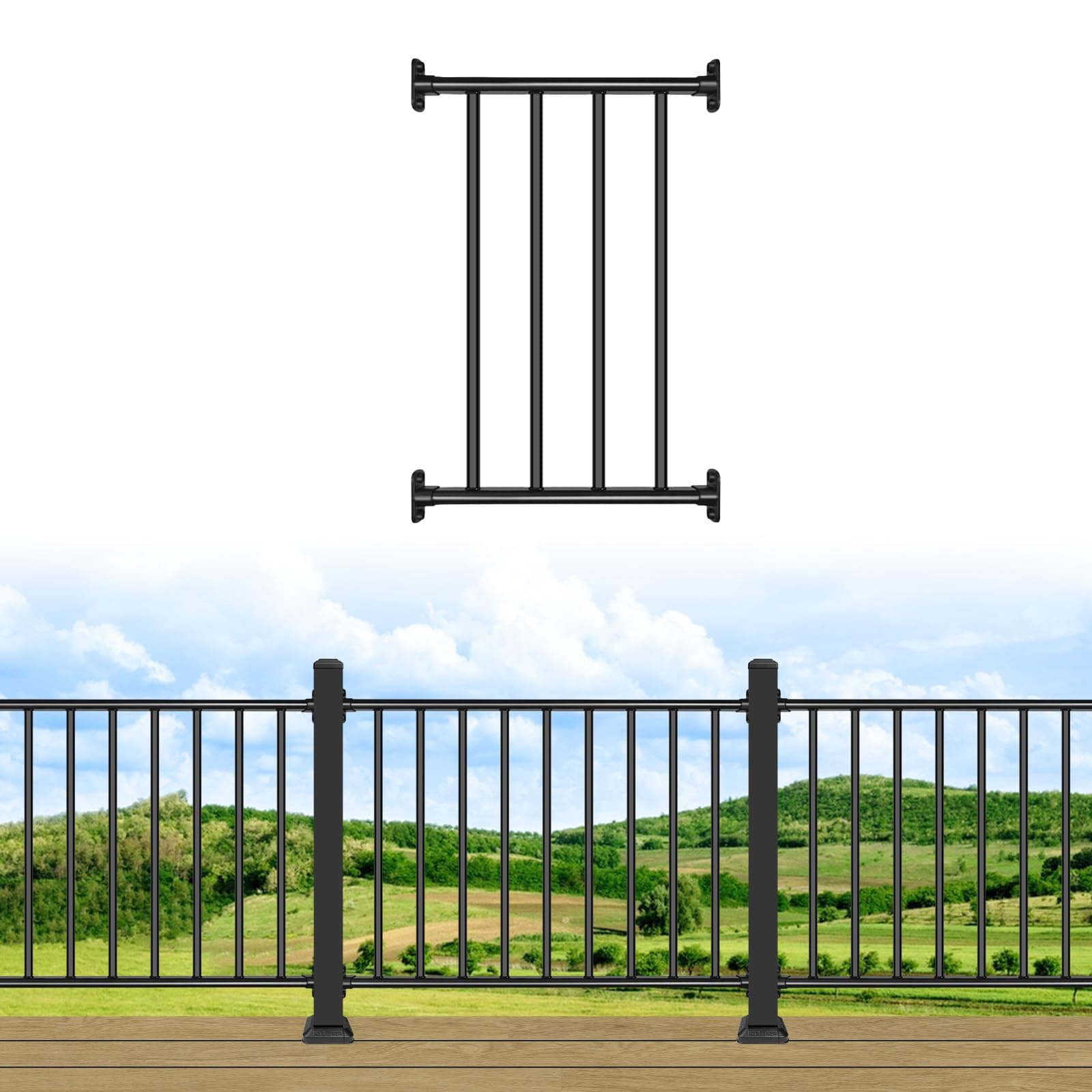 Lsiron 38in H x 2ft W Aluminum Horizontal Deck Railing,Black,1 Panel