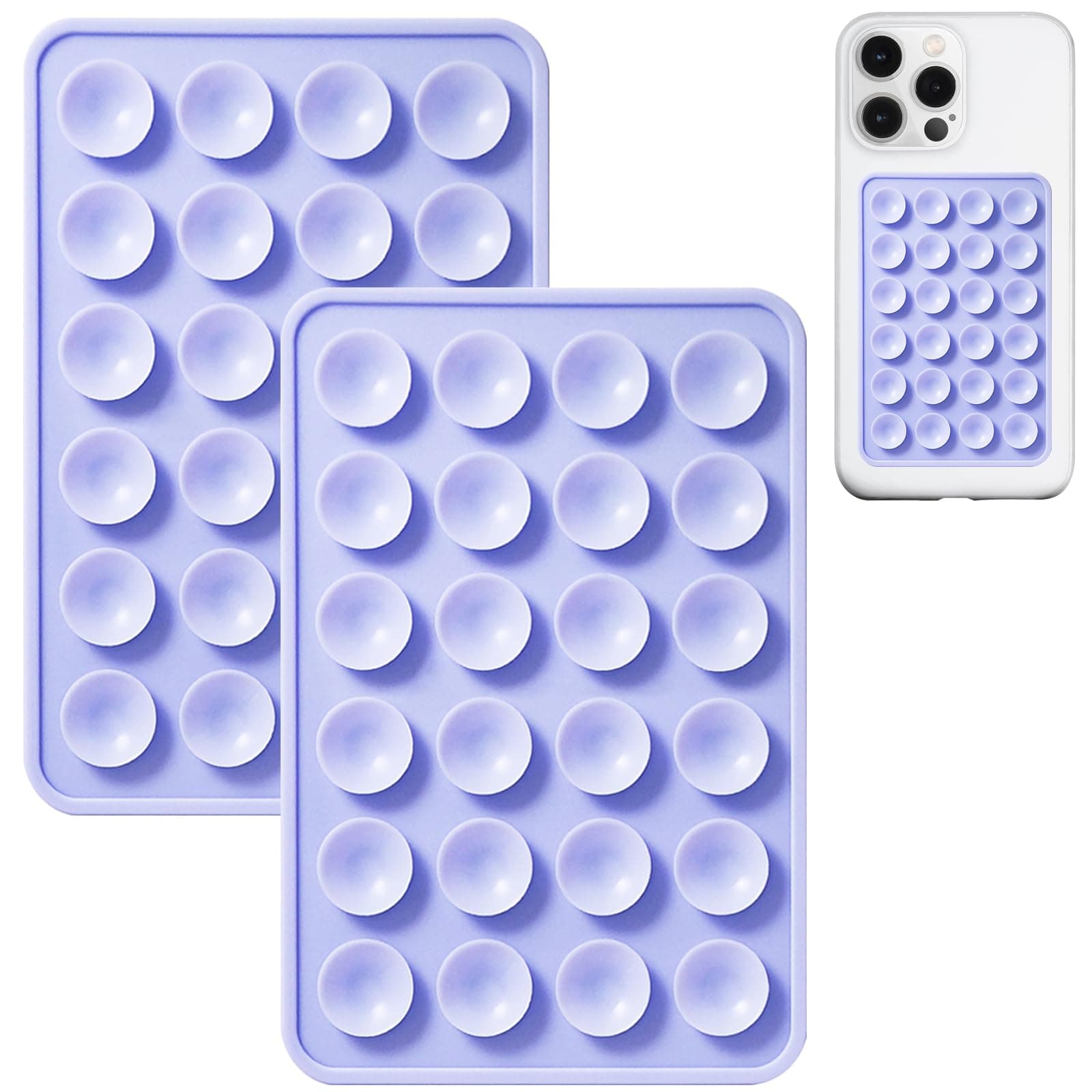 Anteel 2 Pack Silicone Suction Phone Case Mount, Non Slip Sticky Phone Grip for Cellphone, Silicon Adhesive Suction Cup Phone Mount, Strong Grip Holder for Selfies & Videos (Lavender)