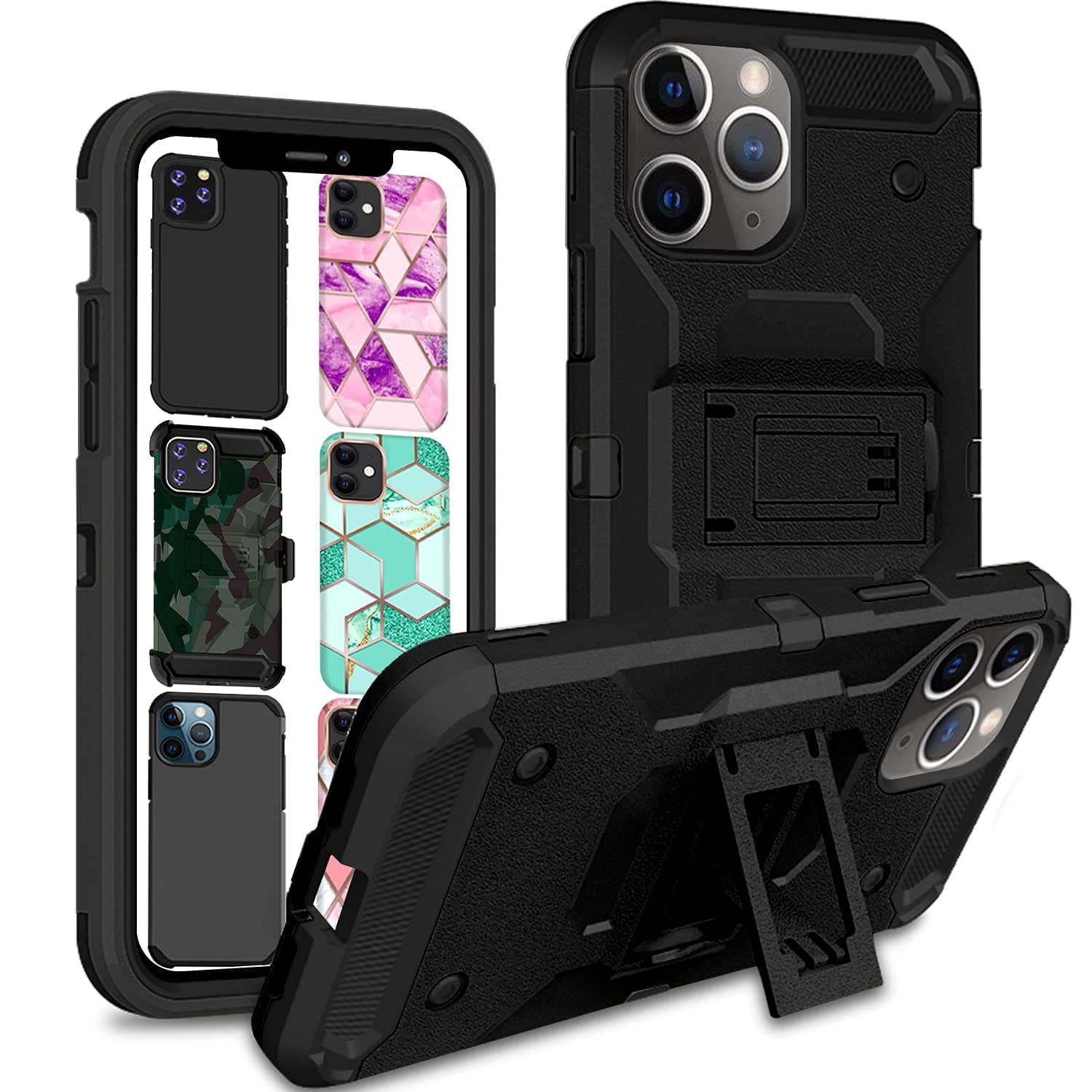 DuraSafe Cases for iPhone 11 PRO 2019 5.8 Inch A2160 A2217 A2215 Shockproof Sturdy Printed Case with Multi Layer Protection & Kick Stand - Black(Without Holster)