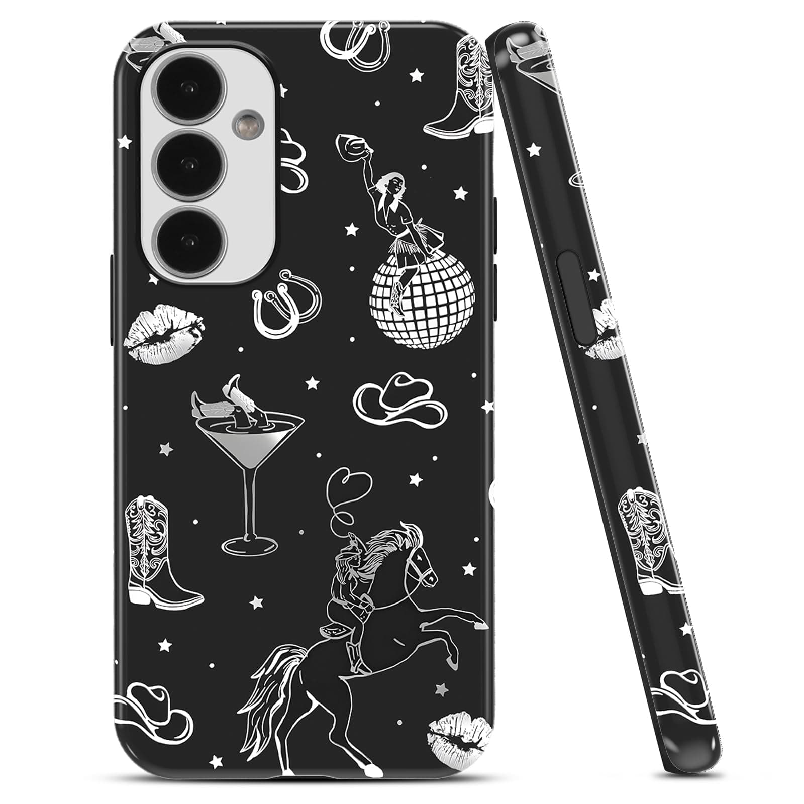 Aoldimu Retro Western Phone Case for Samsung Galaxy A16 5G 6.7", Black Classic Cowboy Cowgirl Print Cases for Girls Boys, Soft Silicone + Hard PC Anti-Scratch Protective 2-in-1 Cover for Samsung A16