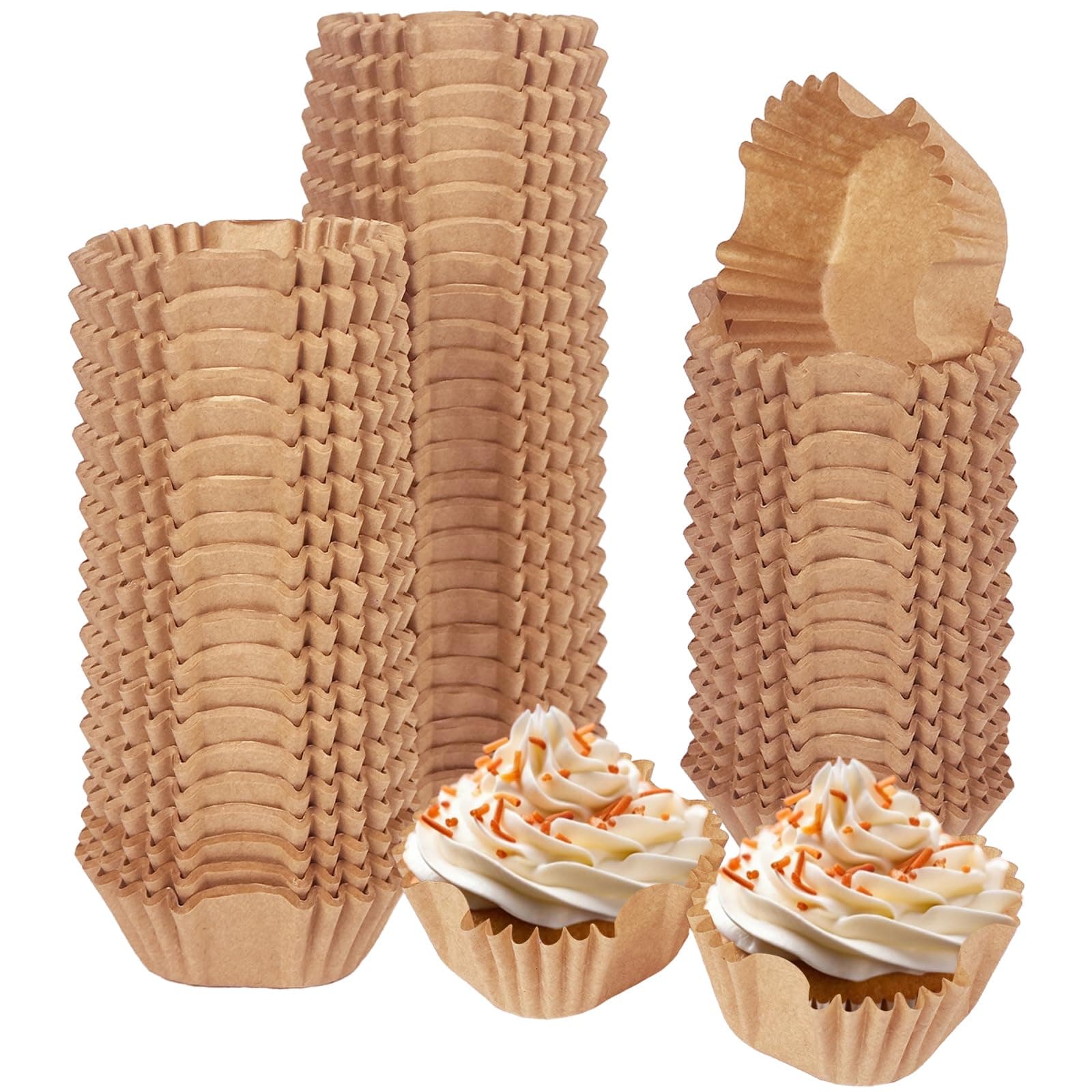 qiqee 500pcs Natural Square Cupcake Liners Muffin Linner No Smell, Food Grade Brown Baking Cups(Standard Size)