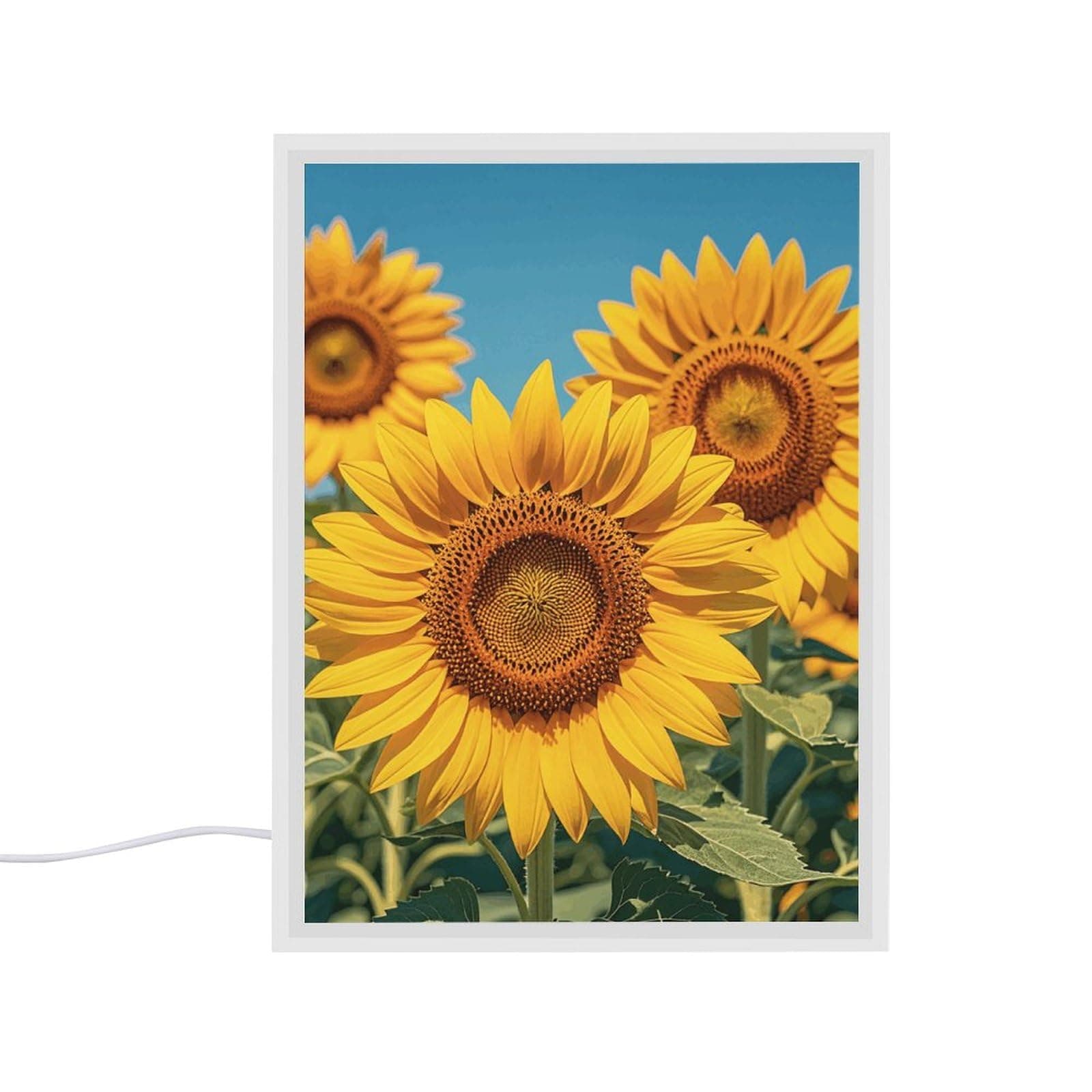 VFKLT Sunflowers Flowers Printed Mirror Night Light Mirror Lamp Makeup Mirror Decorative Painting Interior Decorations Creative Gift for Bedroom Wedding Birthday Party