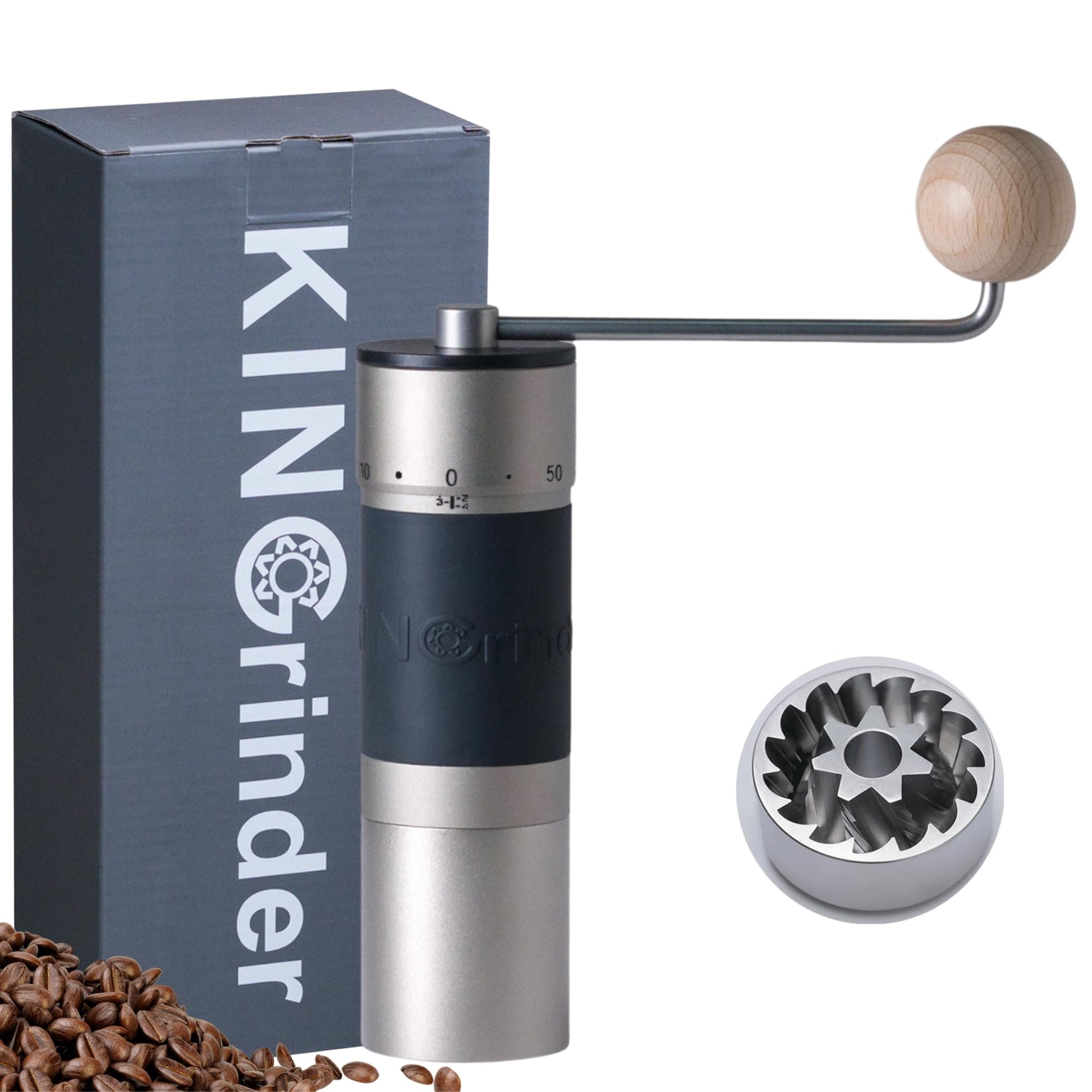 【Grigio】KINGrinder K6 macinacaffè manuale manico dritto inox