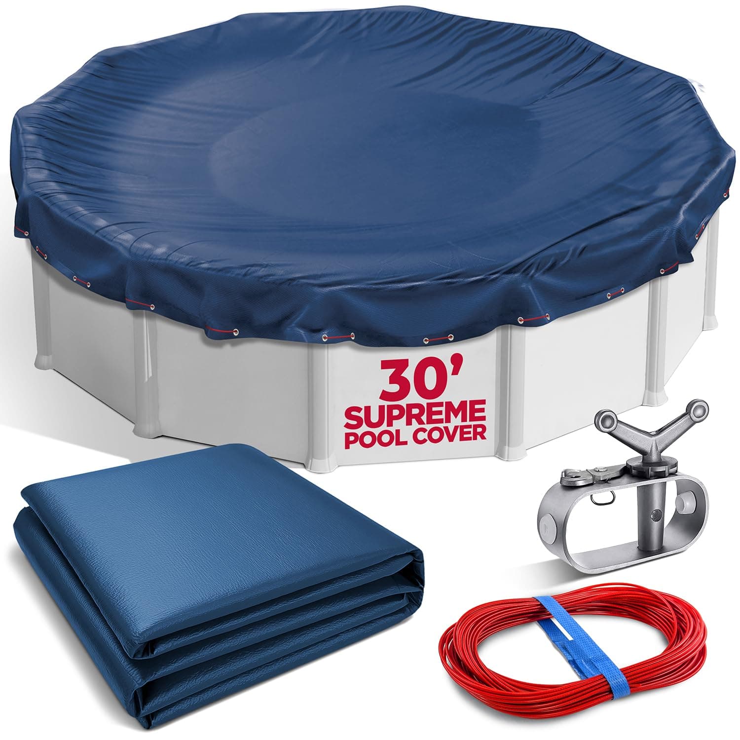 30 ft Round Winter Pool Cover for Above Ground Pools, Navy Blue, Resistant