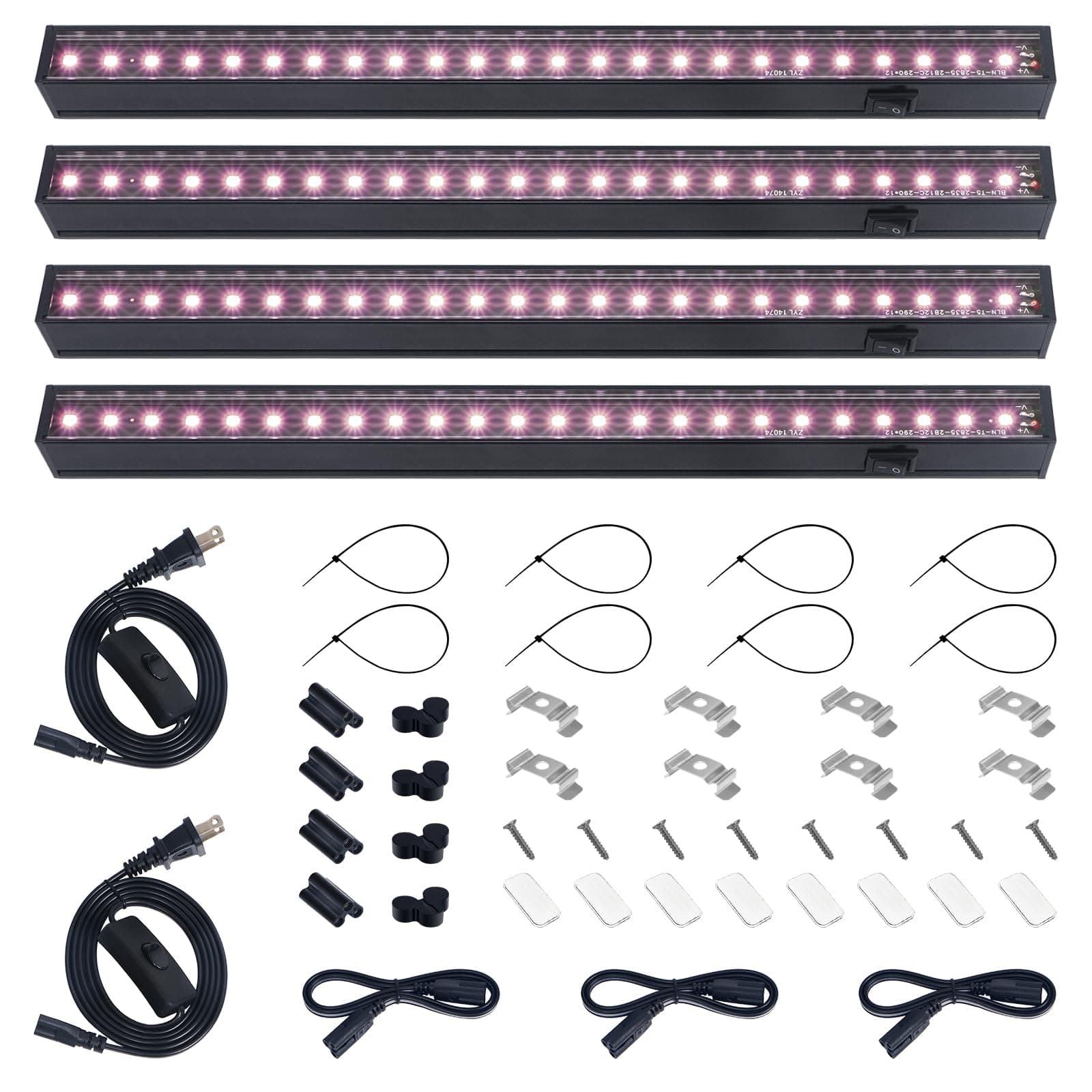 Barrina T5 LED Grow Lights Strip, 1FT Full Spectrum, Black Cover, 4 Packs