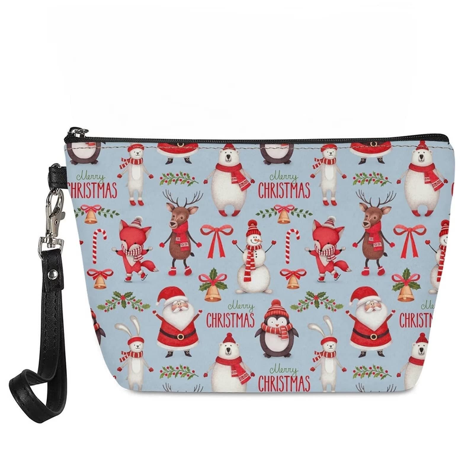 UNICEU Women's Outdoor Travel Casual Pu Leather Cosmetic Pouch Makeup Bag with Zipper, Christmas Pattern, 8.46x2.56x5.71 inch