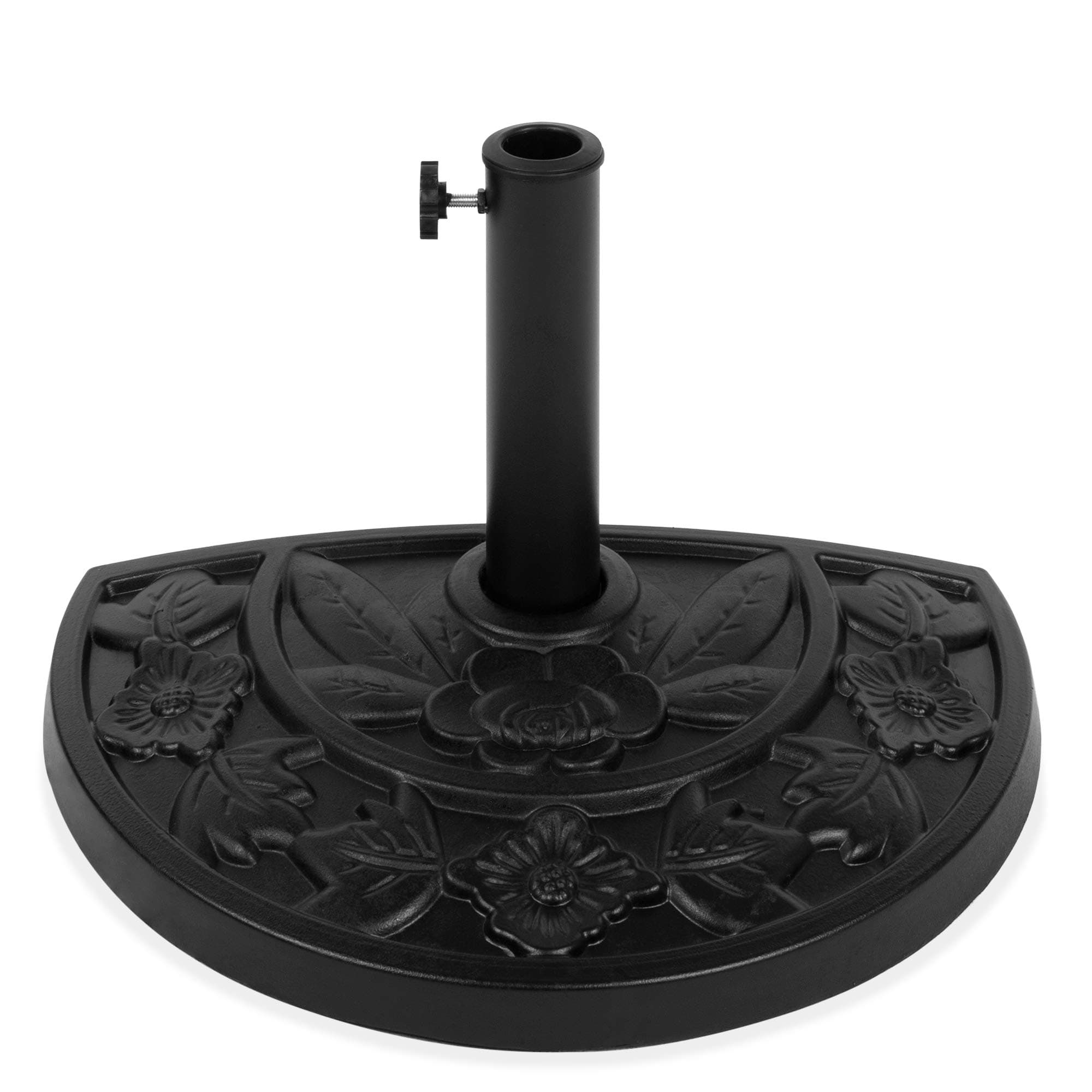 Best Choice Products 19in Half Patio Umbrella Stand Base for Standard Pole Sizes w/Weather-Resistant Resin, Floral Accents