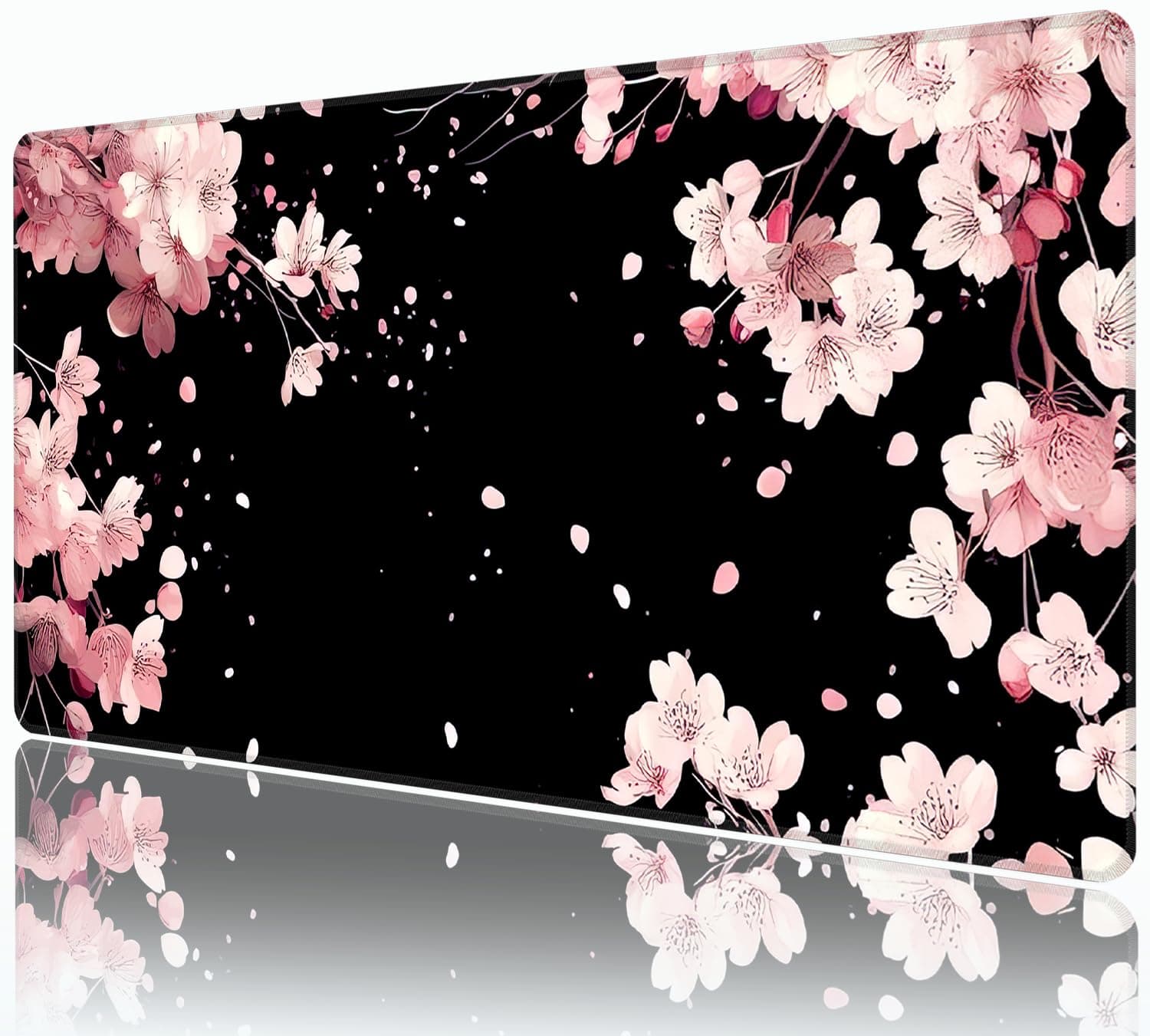 Japanese Cherry Blossom Mouse Pad,XXL 35.4"x15.7" Big Gaming Mousepad,Sakura Large Extended Mouse Mat,Non-Slip Rubber Base Waterproof with Stitched Edges for Gaming Office Home