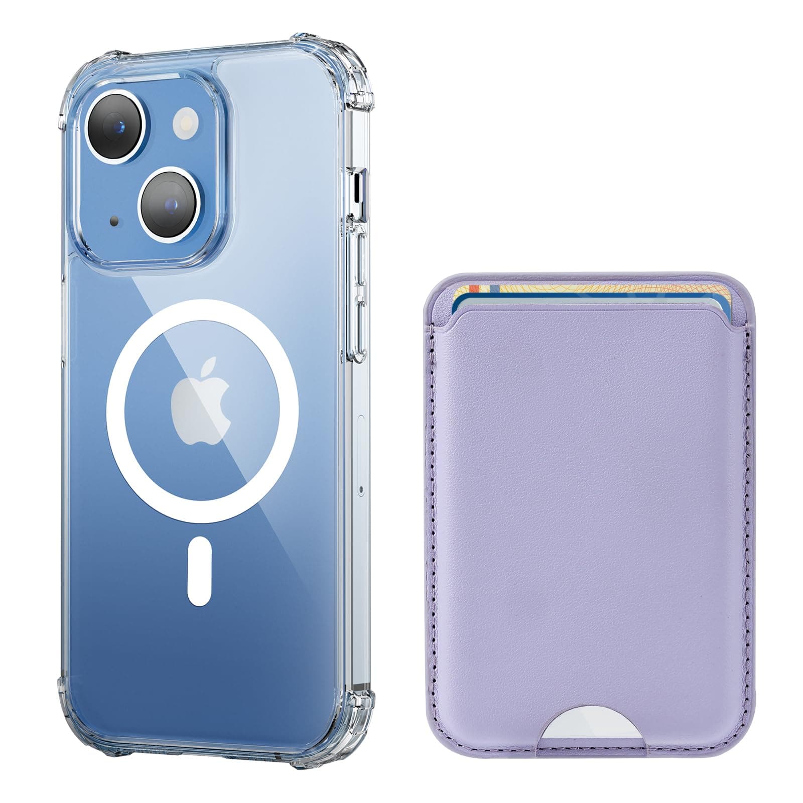 Siaincsy 2 in 1 for iPhone 13 Magnetic Case Slim Clear with Card Holder Leather Wallet Phone Cover, Anti-Yellowing & MIL-Grade Drop Tested, Compatible with MagSafe -6.1'', Purple
