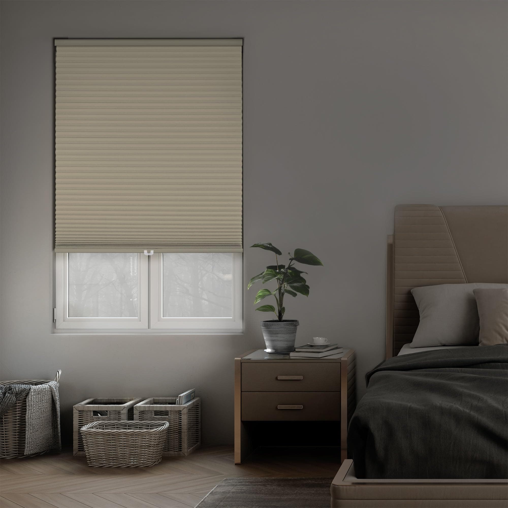 DEZ FURNISHINGS Cordless 1.5" Signature Blackout Cellular Shade, Energy Saver, 64" W x 48" H, Ivory