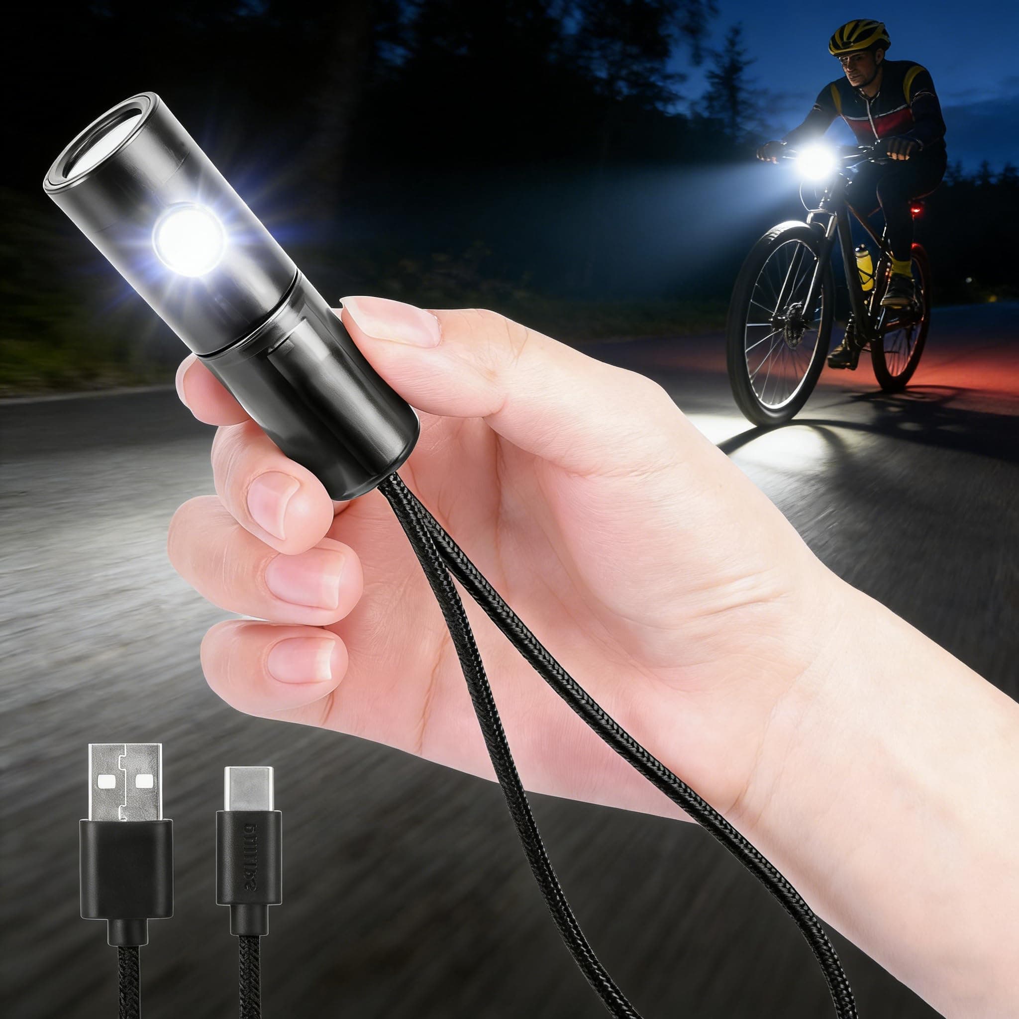 PAKRYS Rechargeable Flashlights, Super Bright High Lumens LED Tactical Flashlight with 7 Signal Modes & Built-in Whistle, Powerful Handheld Portable Flash Light for Emergency, Camping, Home Use