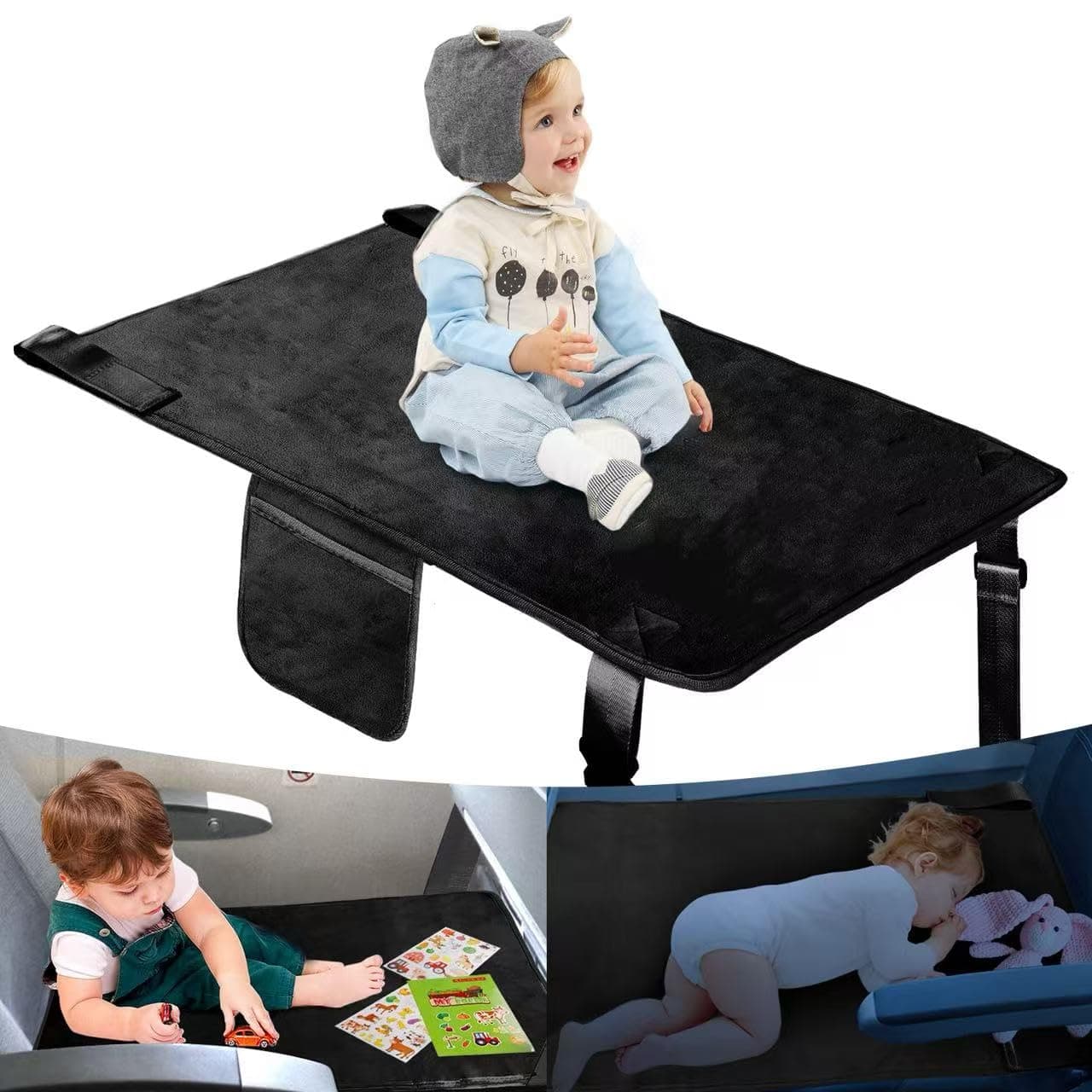 Untree Toddler Airplane Bed, Portable Kids Travel Essentials, Soft Airplane Seat Extender for Kids 1-4, Foot Rest for Flights (Plane)