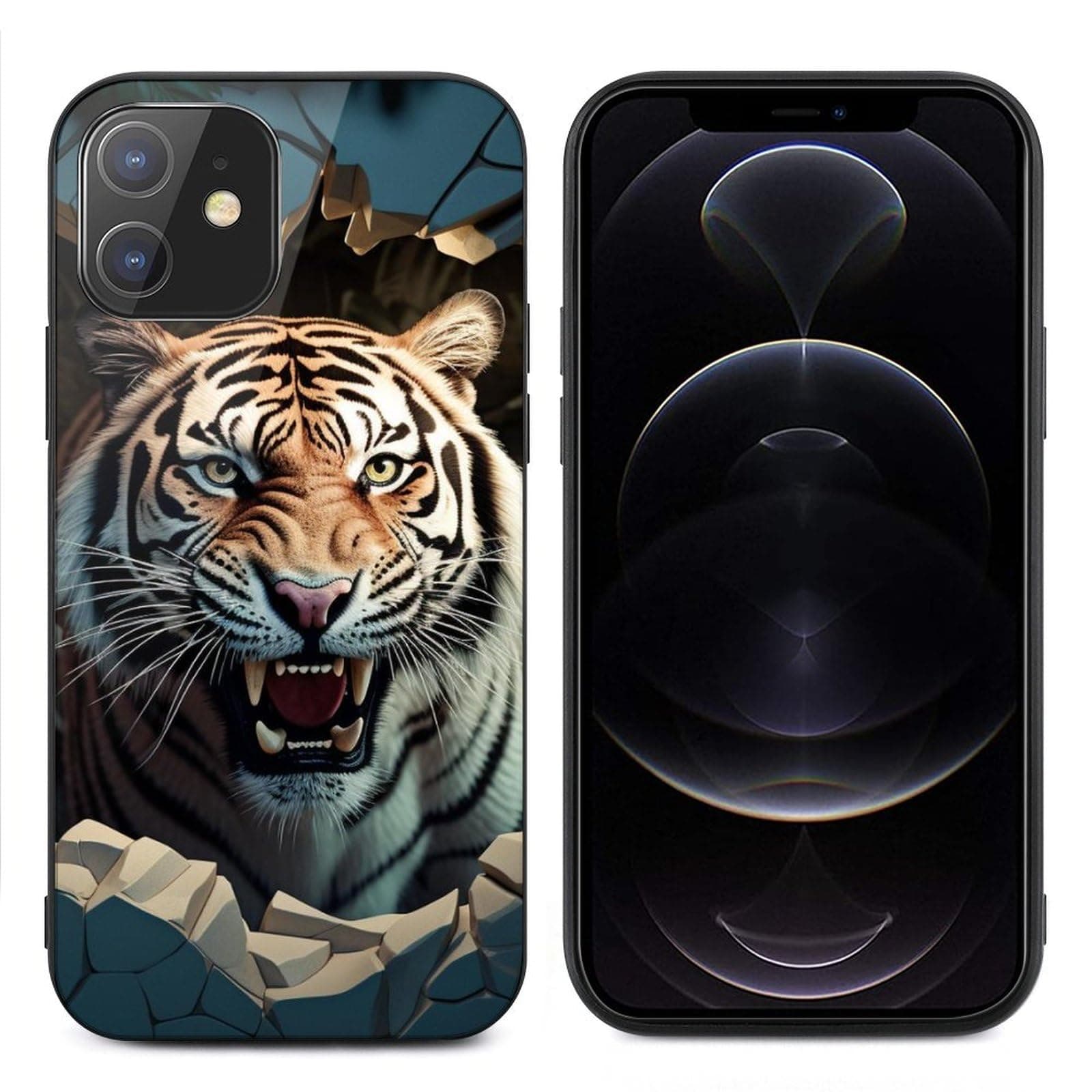 CRIVOTA for iPhone 12 Mini Case - All-New Tigers Design, Glass Back + TPU Inner Shell, Extreme Slimness, Military-Grade Protection, Precise Cutouts, Cell Phone Cases for Boys Girls