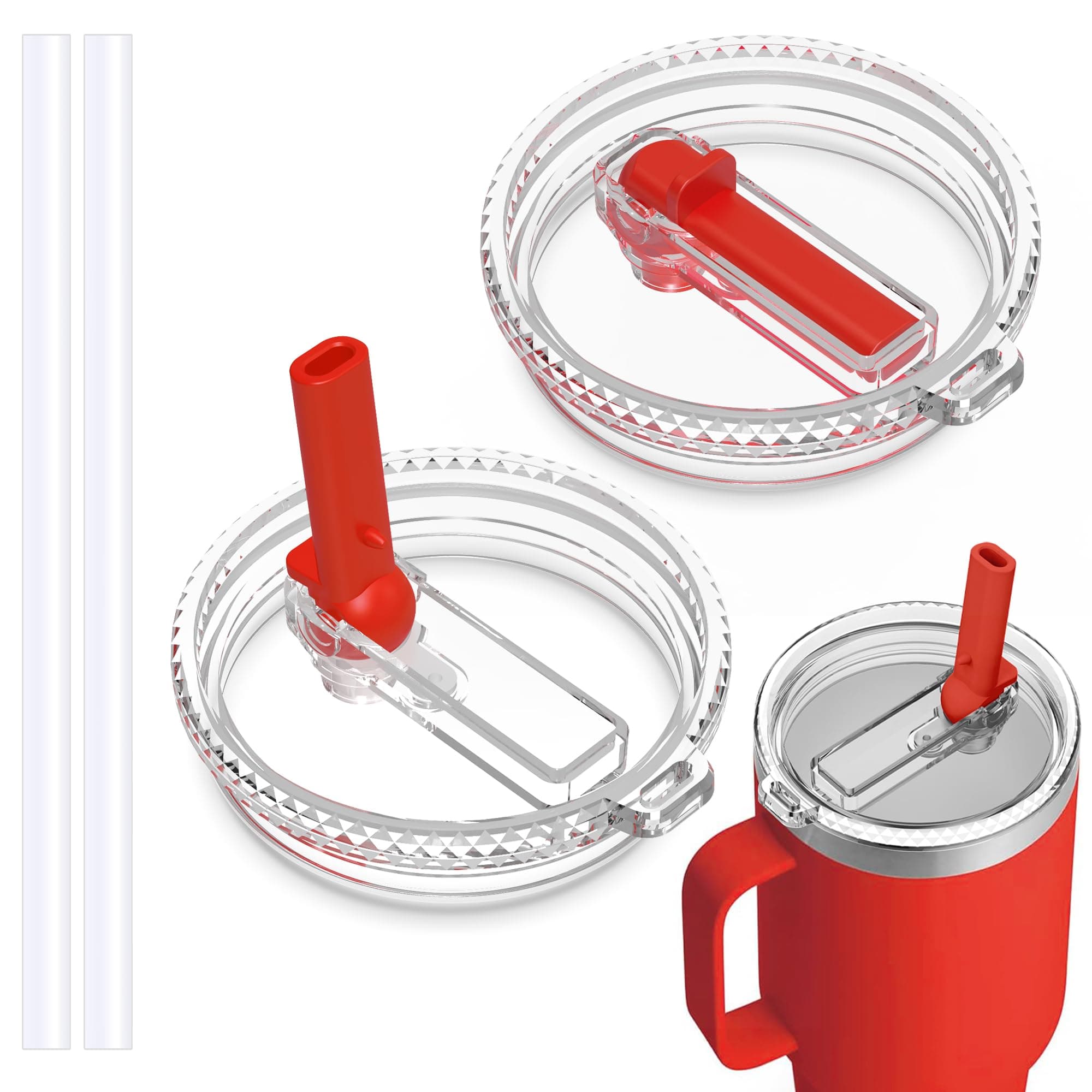 HAILIWEI 30 oz Straw Leak Proof Lid for YETI, Tumbler Lid for Yeti Rambler 30/32 oz Tumbler,26/35/42 oz Straw Mug,and Hydro Flask 32/40oz Travel Tumbler,Replacement Lid BPA Free(Red*2)