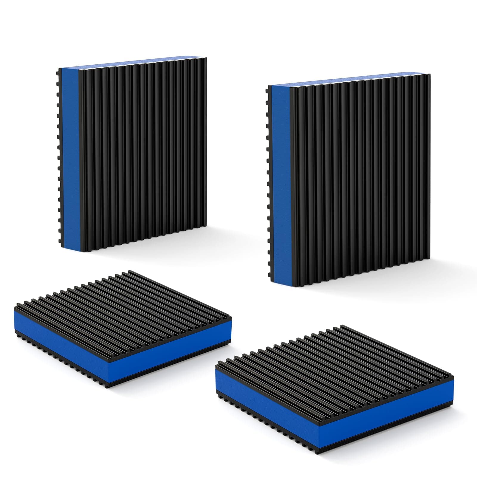 MEANLIN 4Pcs Rubber Anti-Vibration Pads, 4"x4"x7/8" Heavy Duty Vibration Isolation Pads, Sound Isolation Ribbed Rubber Mats with EVA Center for Air Conditioner,Compressors,HVAC,Treadmill,Washer,Dryer
