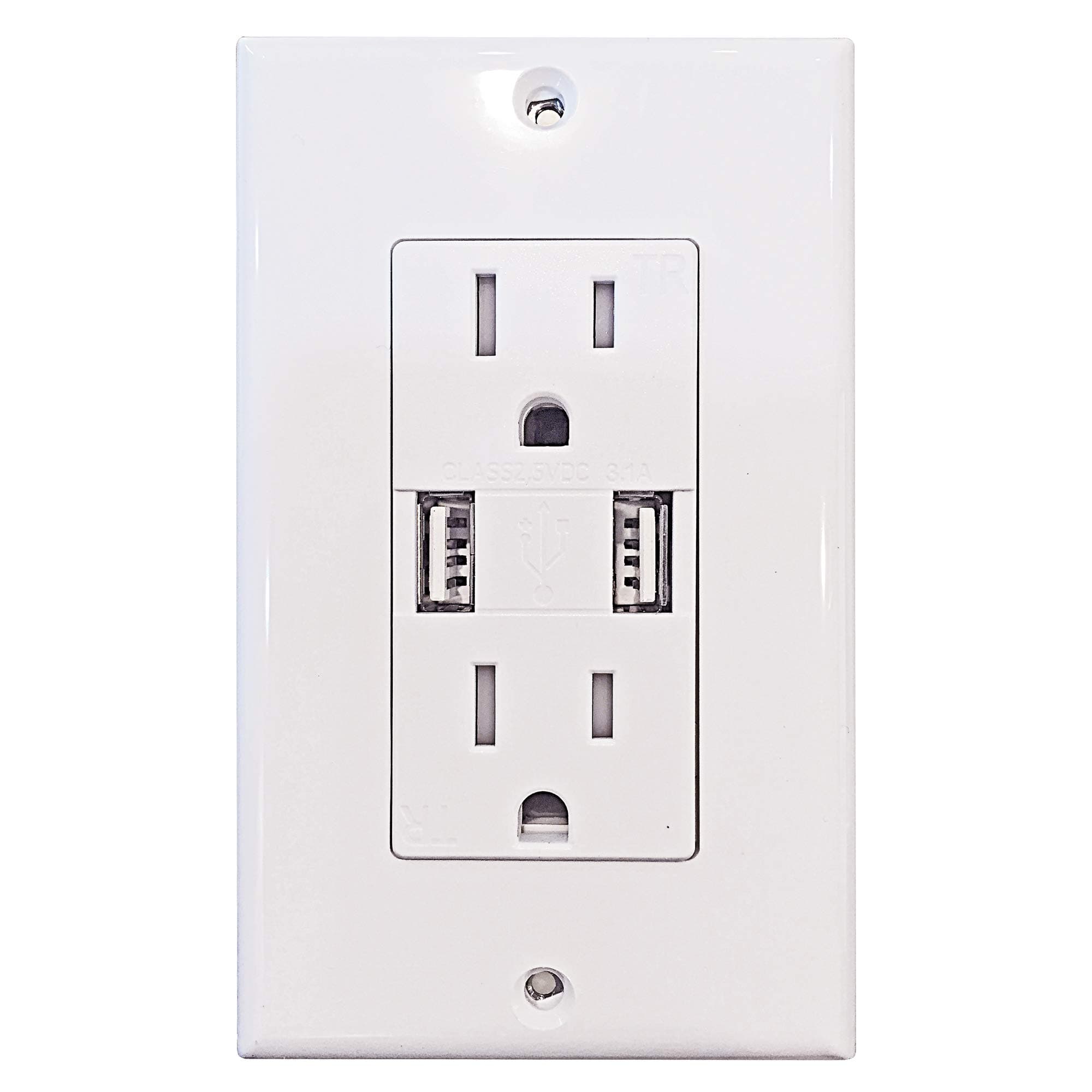 Decorative 15Amp Tamper Resistant Duplex USB Charger White
