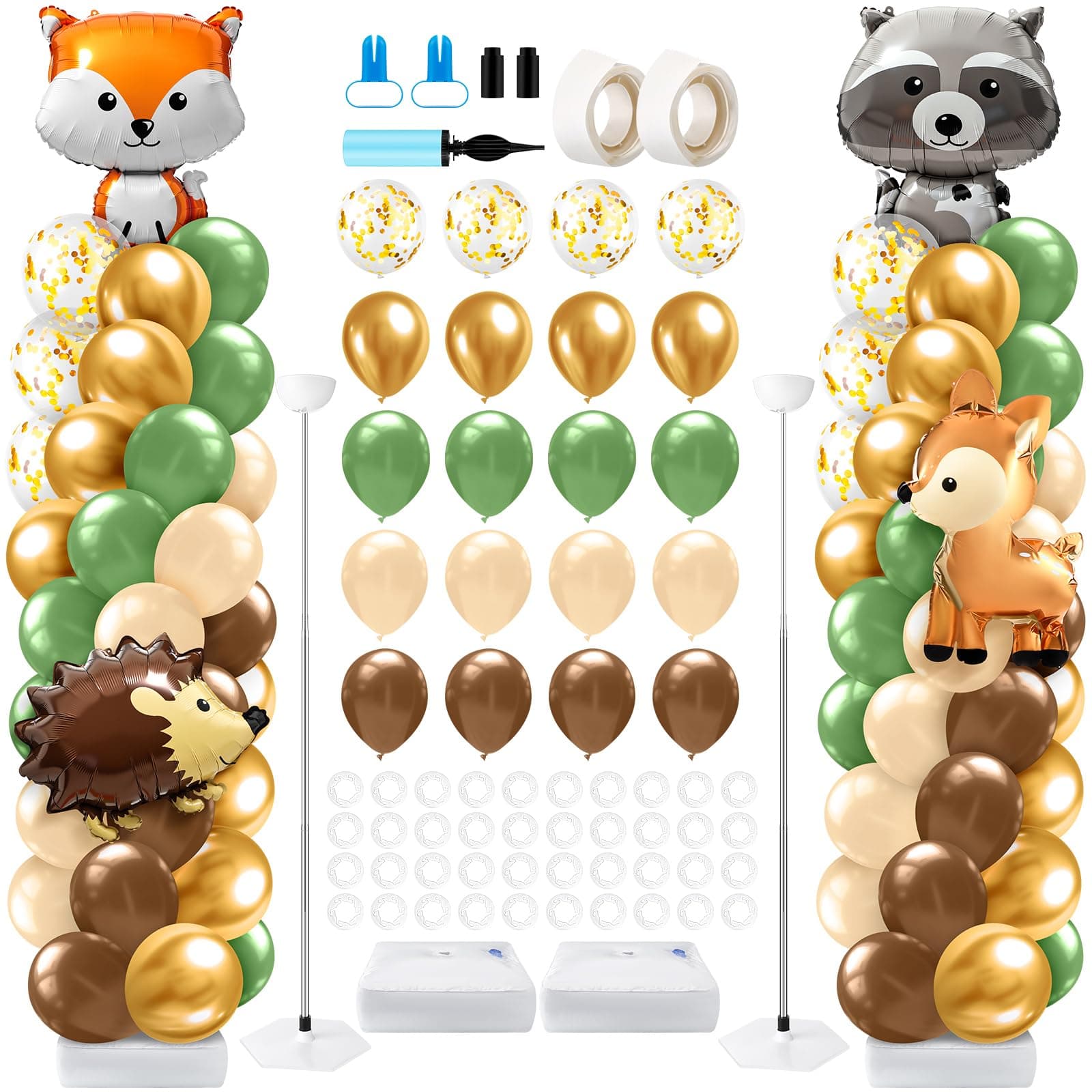 LaRandom 2 Sets Woodland Animals Baby Shower Balloon Column Stand Kit Sage Green and Brown Balloon Arch Garland Kit for Birthday Party Neutral Forest Gender Reveal Cartoon Baby Shower Decoration