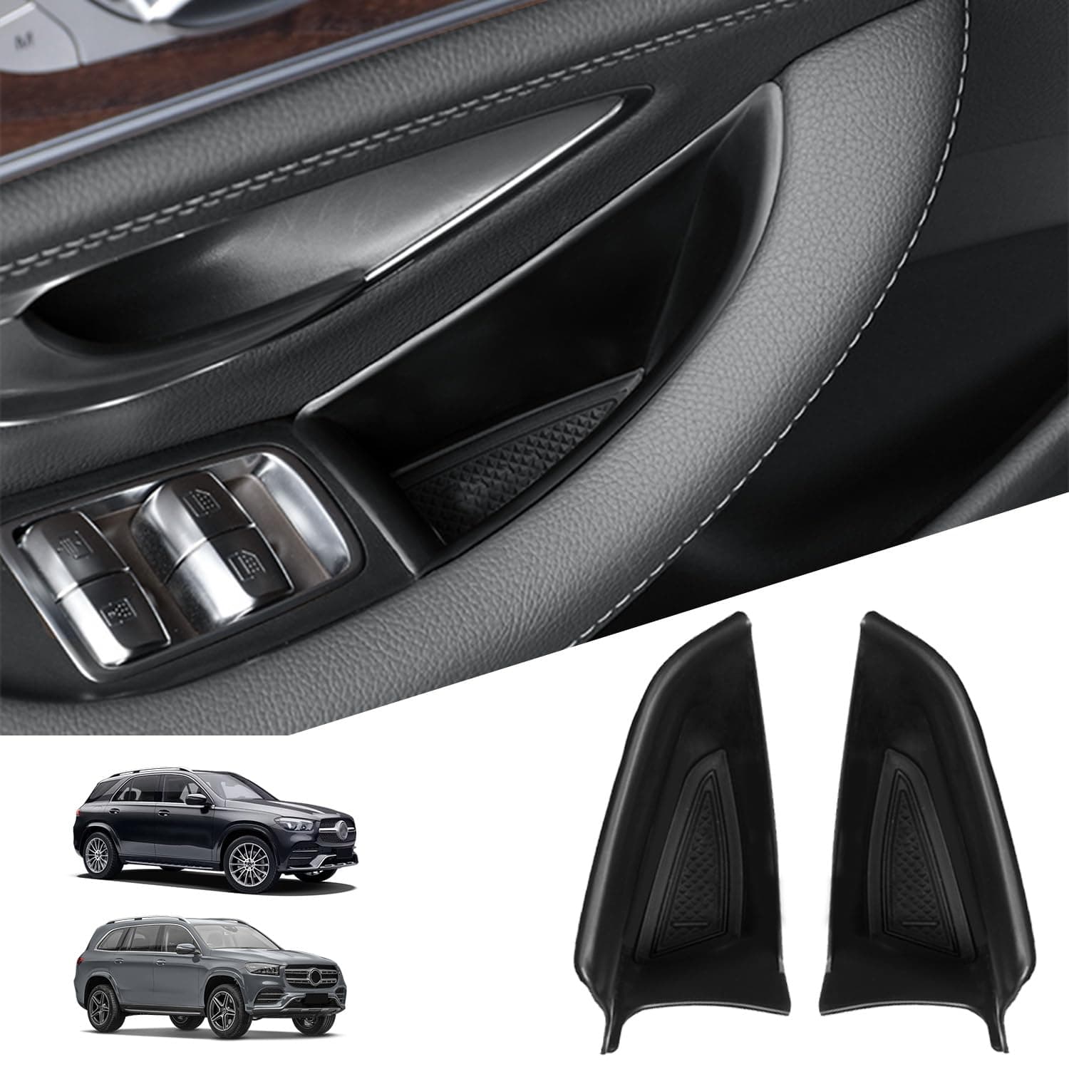 kenddeel Compatible with Mercedes Benz GLE 350 450 & GLS 450 54 2020-2023 Front Row Door Organizer Tray, 2Pcs Side Door Handle Pocket Armrest Storage Box Phone Glove Container