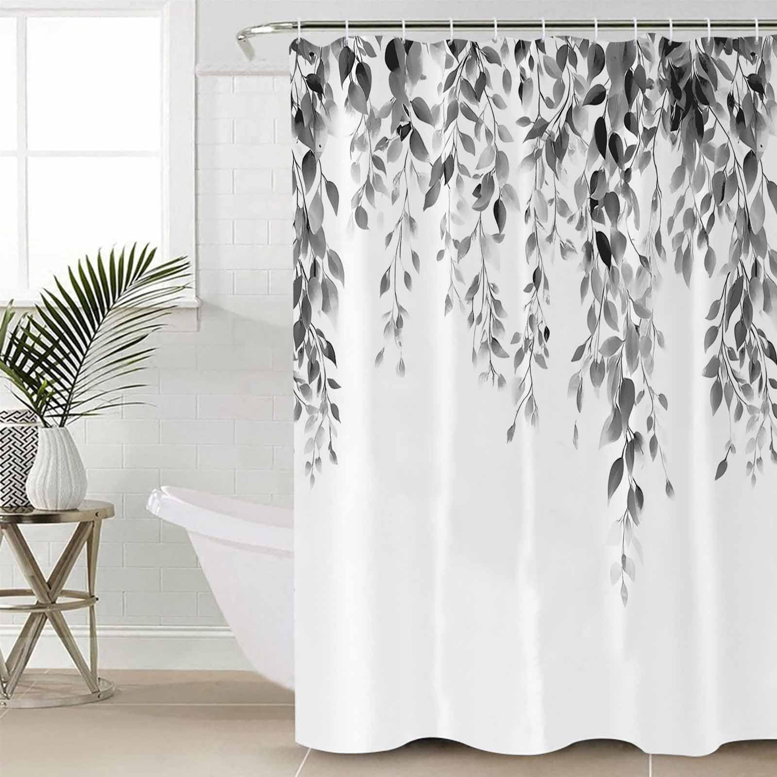 Huotupsine Grey Eucalyptus Shower Curtain Set - Small 36" x 72" Weeping Botanical Washable Bathtub Curtain with 12 Hooks, Watercolor Leaf Waterproof Fabric Stall Shower Curtains for Bathroom Décor