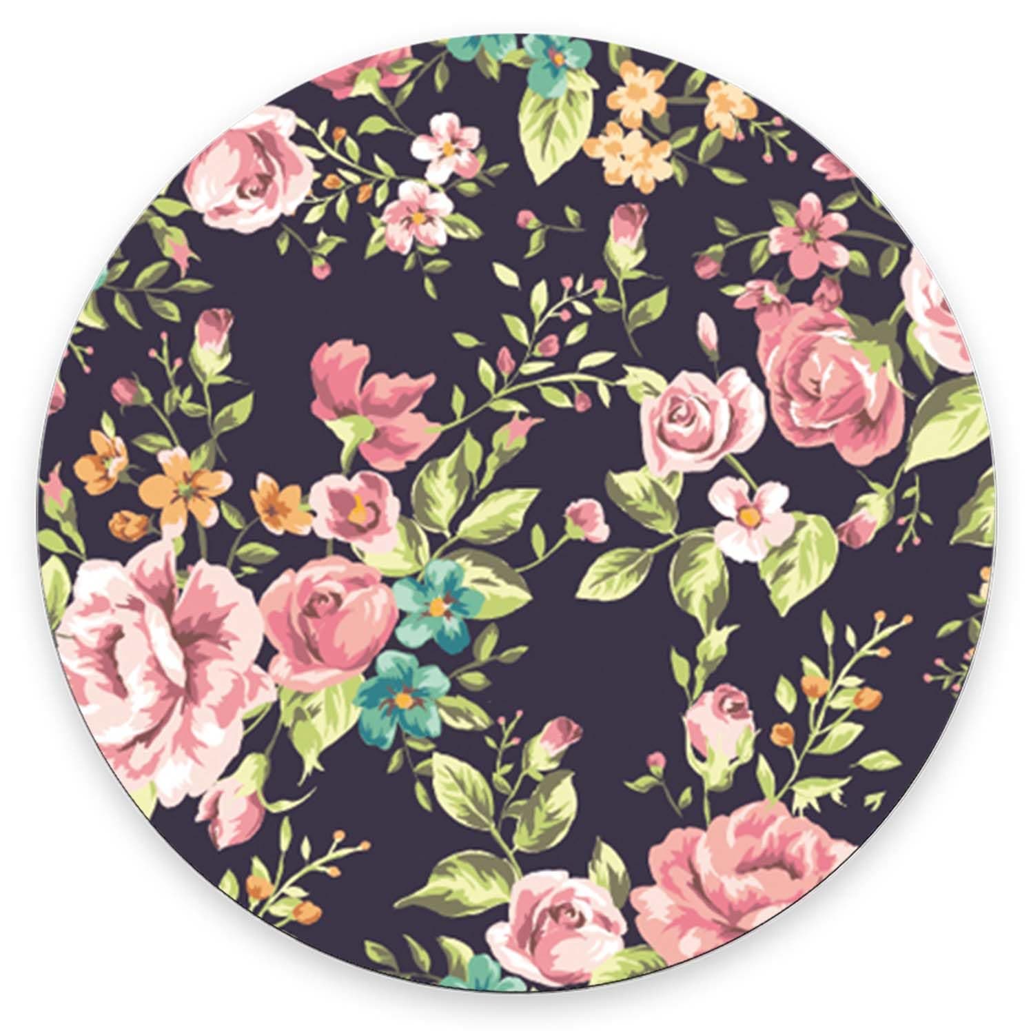 Mouse Pad, Pink Roses Flowers Customized Premium-Textured Round Mouse Pad, Washable Mousepads with Non-Slip Rubber Base Computer Mouse Pads for Wireless Mouse 7.9×7.9×0.12 inches