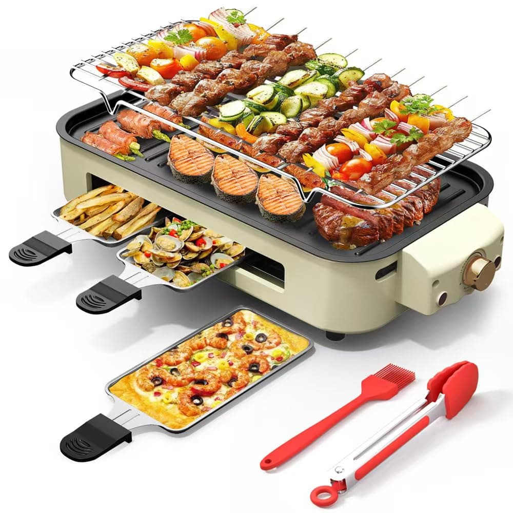 AORAN Indoor Grills Electric Smokeless – Versatile Smokeless Indoor Grill for Home Cooking, Featuring Indoor Grills Electric Smokeless, Skillet Griddle, and Kitchen Griddle Beige